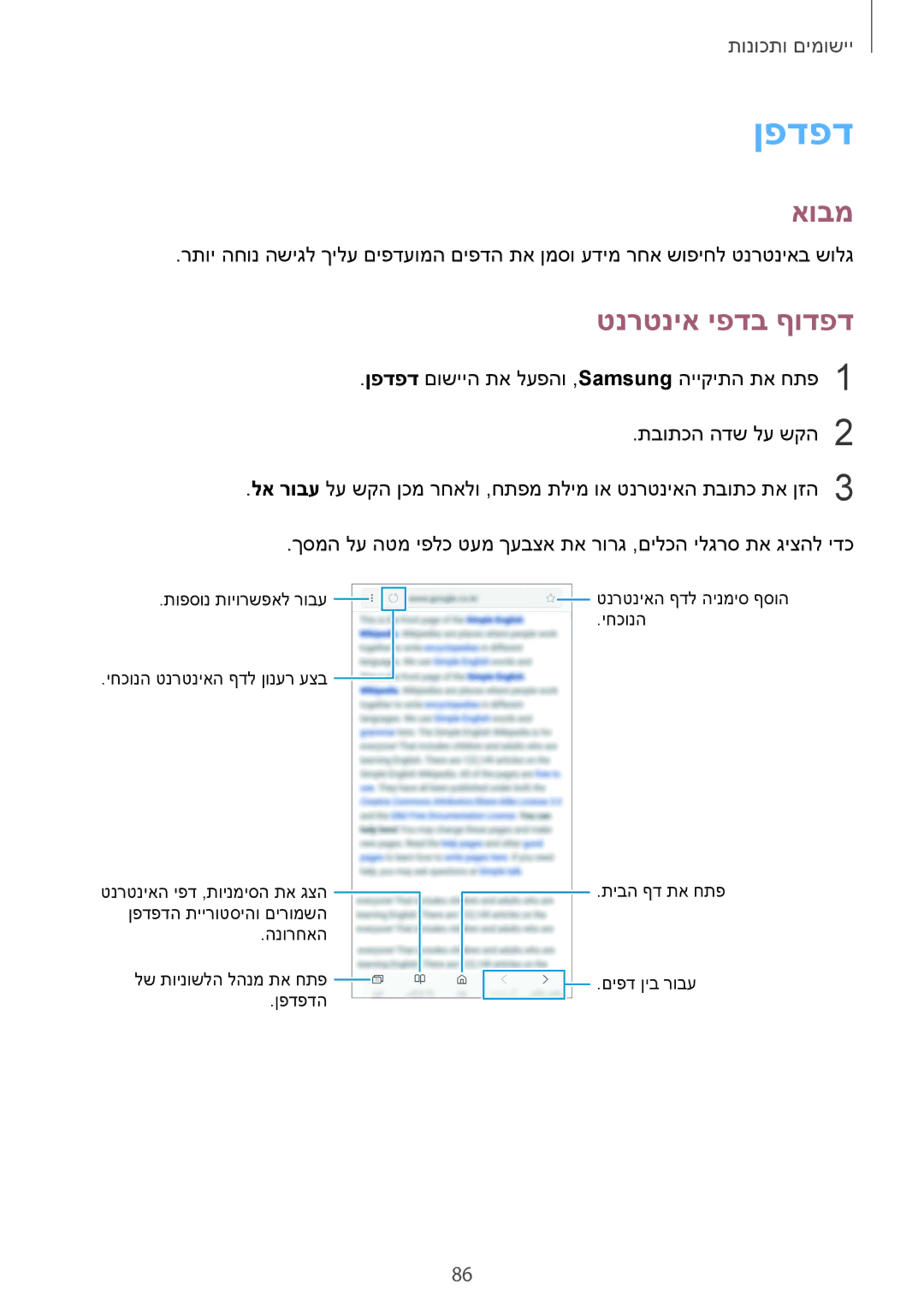 Samsung SM-G955FZDAILO, SM-G950FZDAILO, SM-G955FZKAILO, SM-G950FZKAILO, SM-G950FZVAILO manual ןפדפד, טנרטניא יפדב ףודפד 