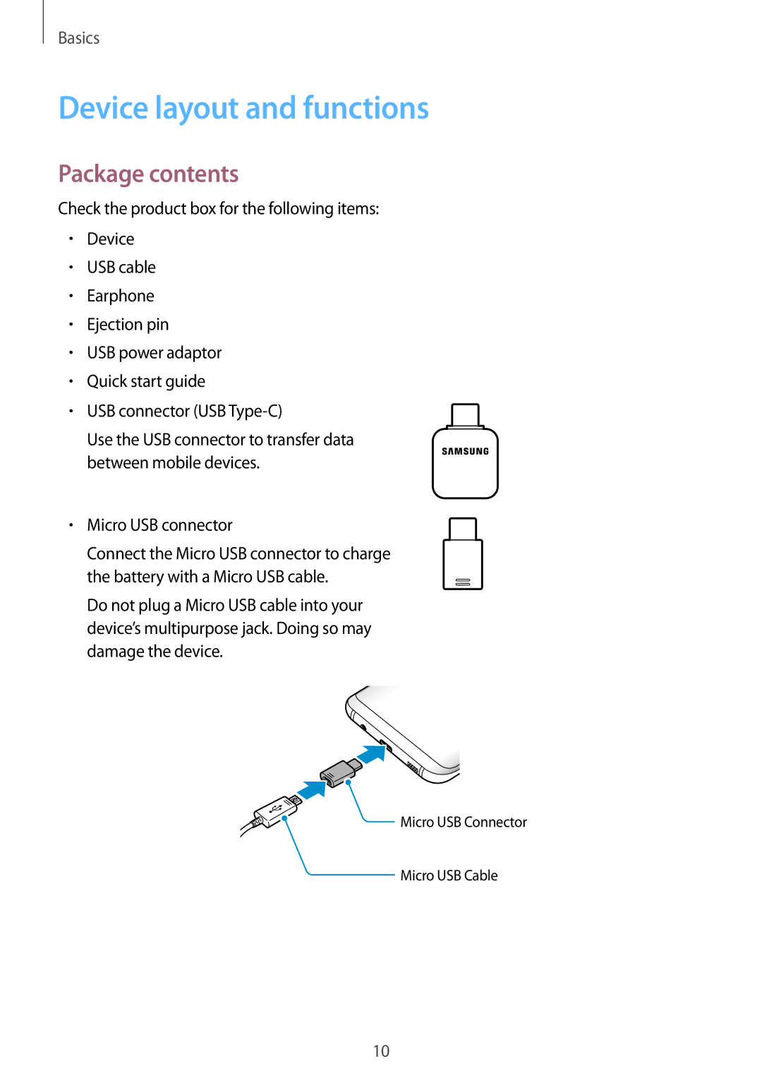 Samsung SM-G950FZSADBT, SM-G950FZIADBT, SM-G955FZSADBT, SM-G955FZKADBT manual Device layout and functions, Package contents 