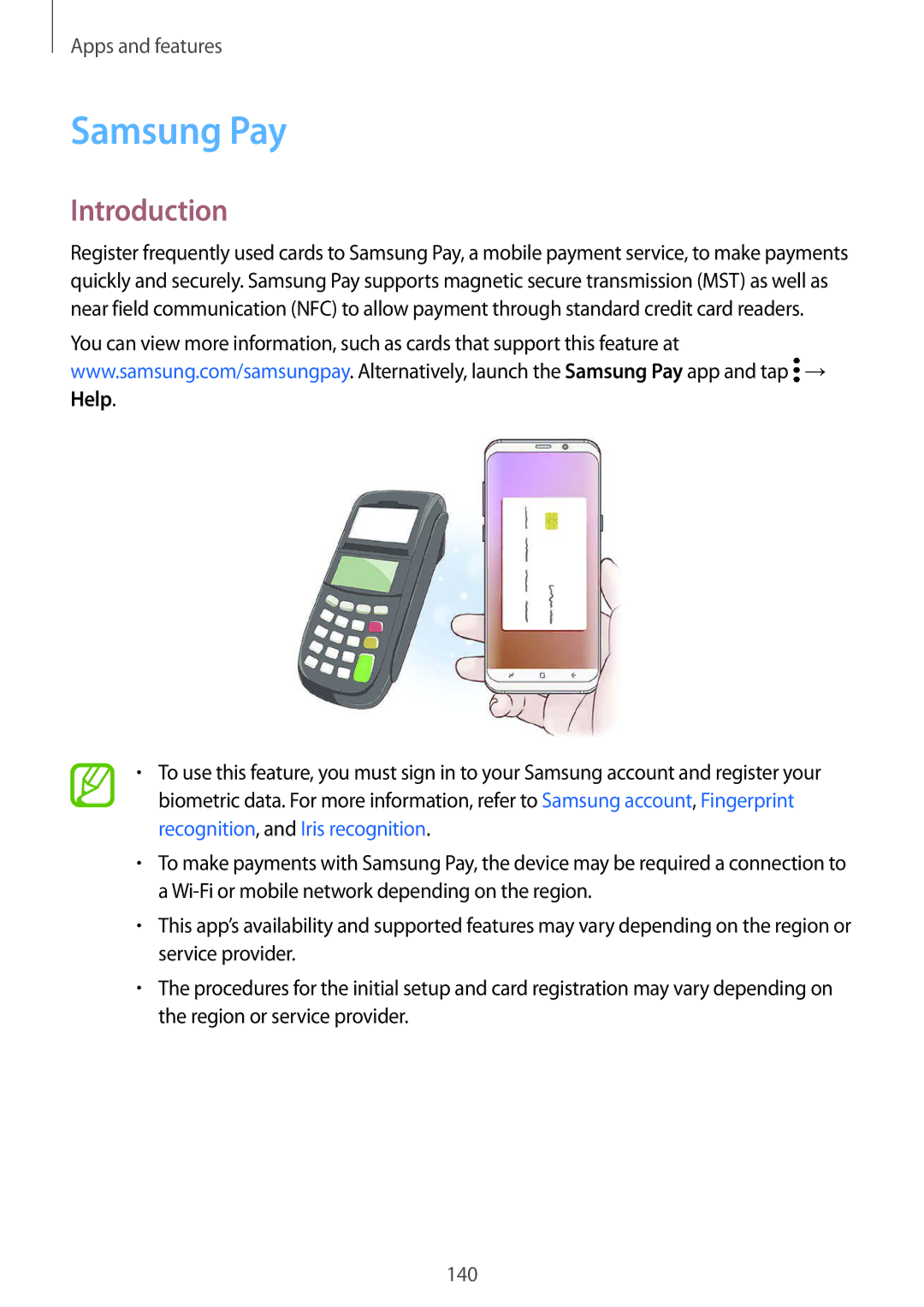 Samsung SM-G955FZKADBT, SM-G950FZIADBT, SM-G955FZSADBT, SM-G955FZVADBT, SM-G955FZKDDBT manual Samsung Pay, Introduction 