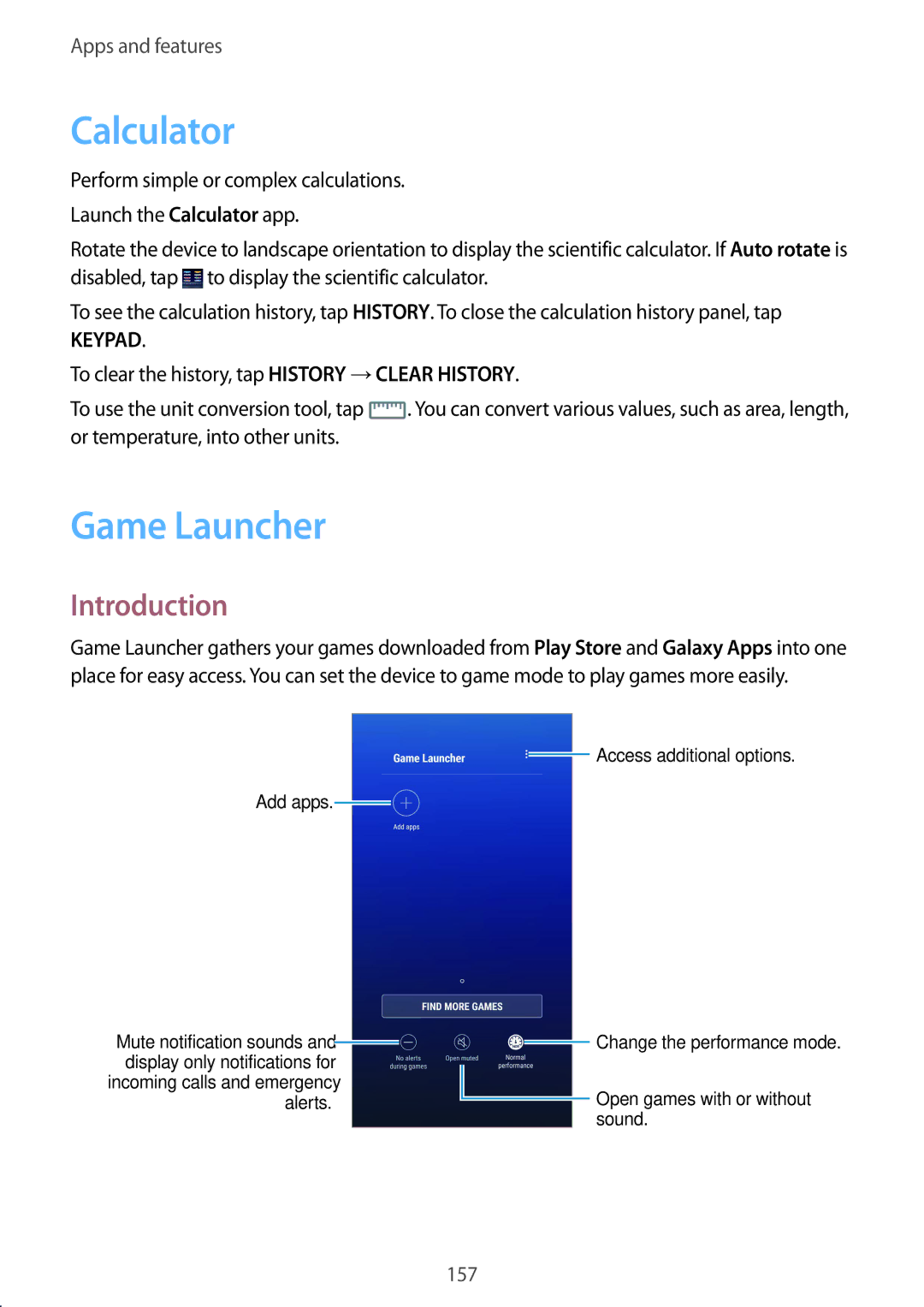 Samsung SM-G950FZIAXEF, SM-G950FZIADBT, SM-G955FZSADBT, SM-G955FZKADBT, SM-G955FZVADBT manual Calculator, Game Launcher 