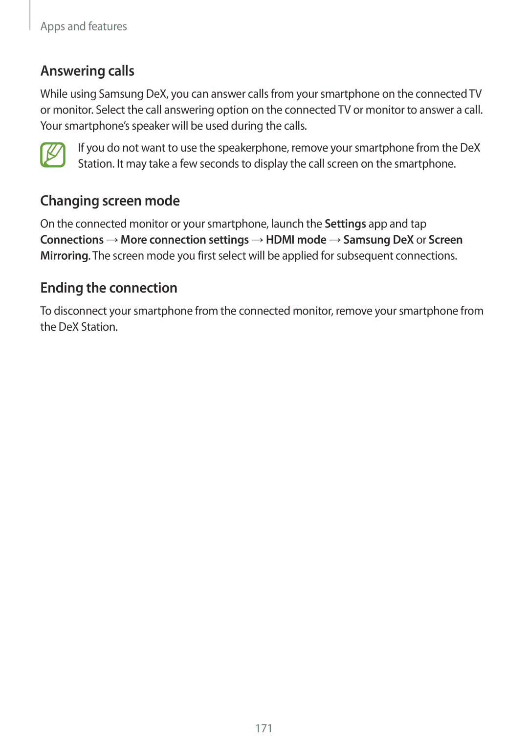 Samsung SM-G955FZVDPHE, SM-G950FZIADBT, SM-G955FZSADBT manual Answering calls, Changing screen mode, Ending the connection 