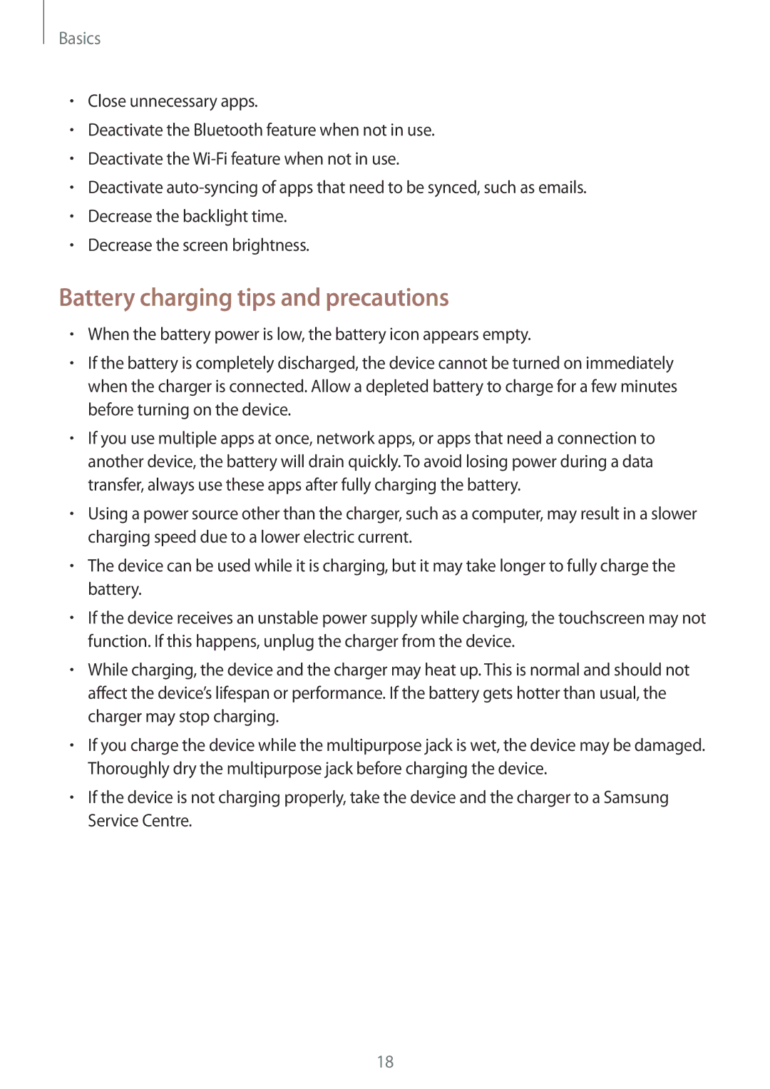 Samsung SM-G950FZVAXEF, SM-G950FZIADBT, SM-G955FZSADBT, SM-G955FZKADBT, SM-G955FZVADBT Battery charging tips and precautions 