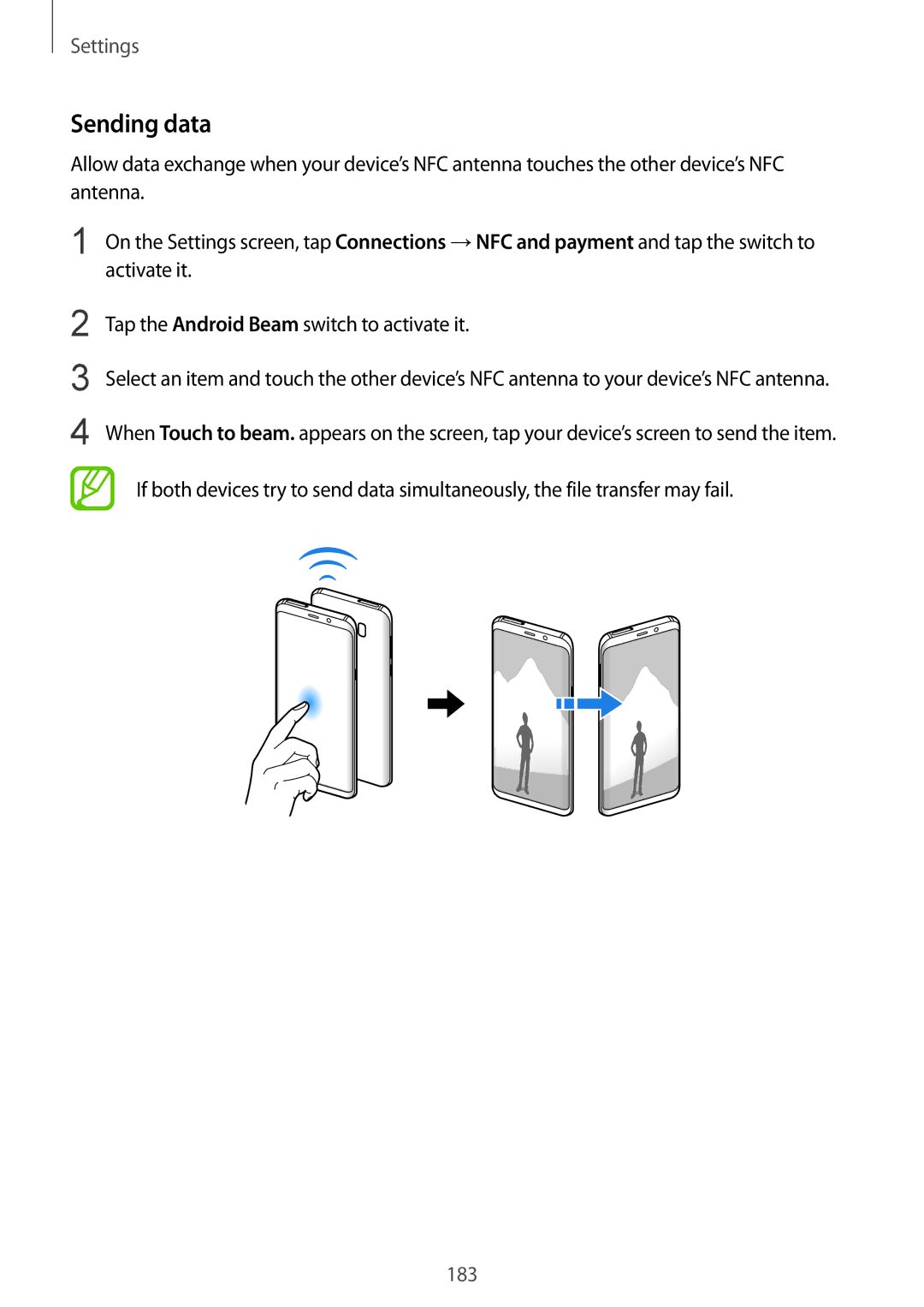 Samsung SM-G950FZDDKSA, SM-G950FZIADBT, SM-G955FZSADBT, SM-G955FZKADBT, SM-G955FZVADBT, SM-G955FZKDDBT manual Sending data 