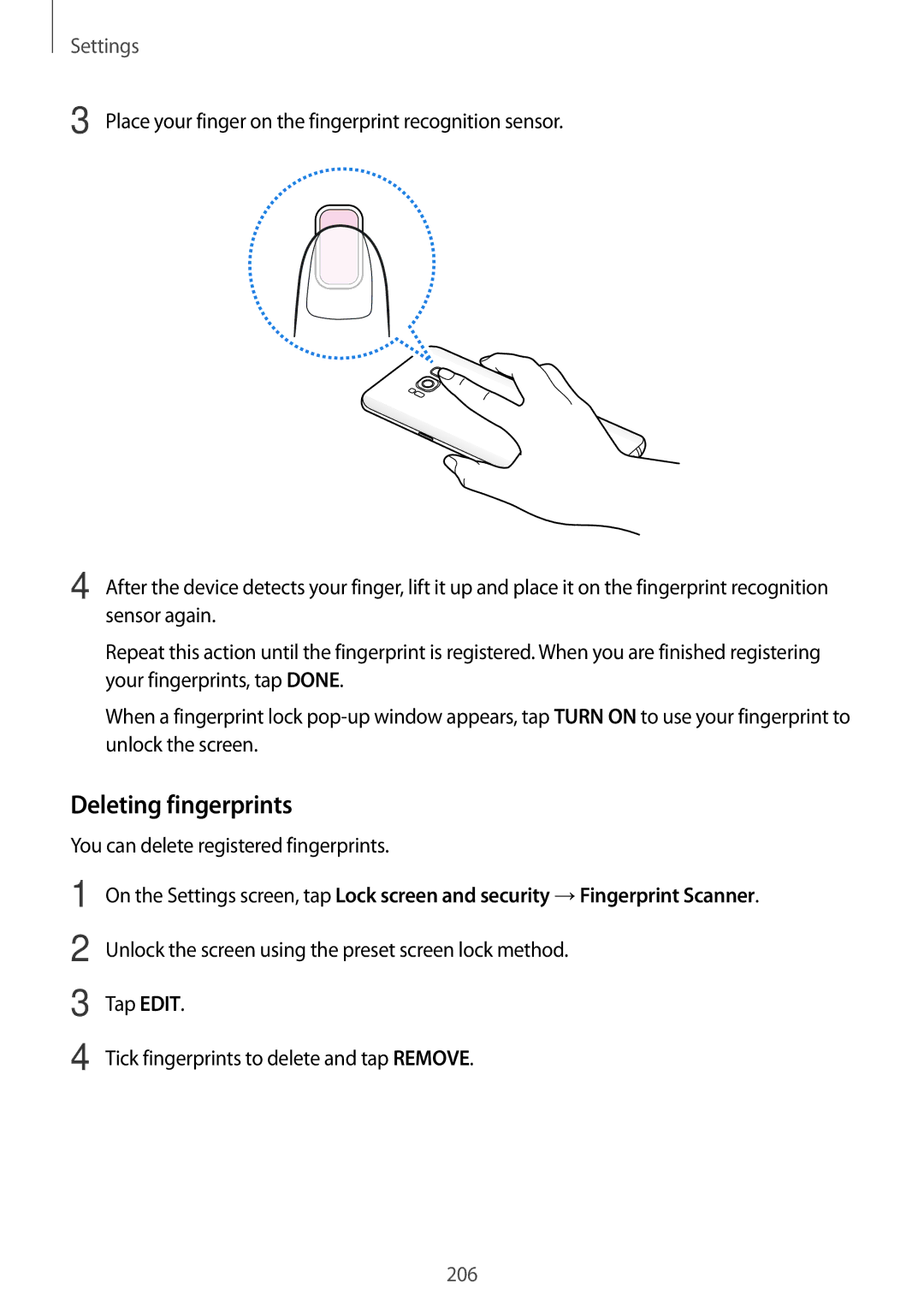 Samsung SM-G955FZSASEE, SM-G950FZIADBT, SM-G955FZSADBT manual Deleting fingerprints, You can delete registered fingerprints 