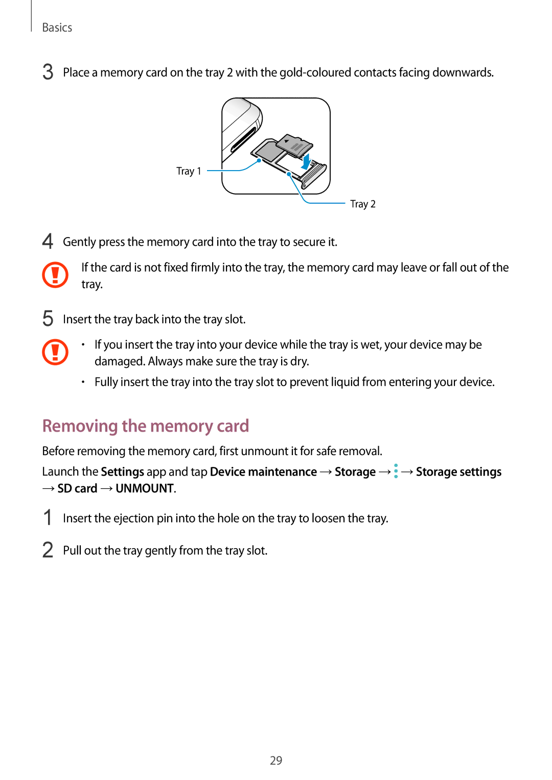 Samsung SM-G950FZVAITV, SM-G950FZIADBT, SM-G955FZSADBT, SM-G955FZKADBT manual Removing the memory card, → SD card →UNMOUNT 