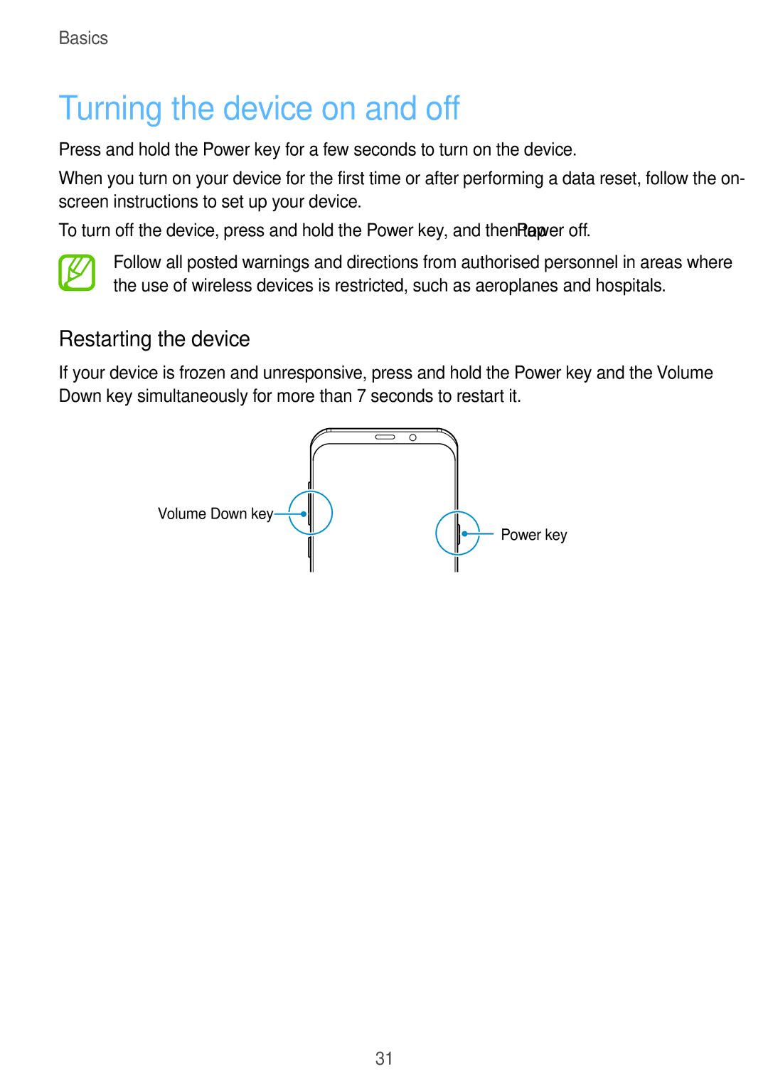 Samsung SM-G955FZKDPHE, SM-G950FZIADBT, SM-G955FZSADBT, SM-G955FZKADBT Turning the device on and off, Restarting the device 