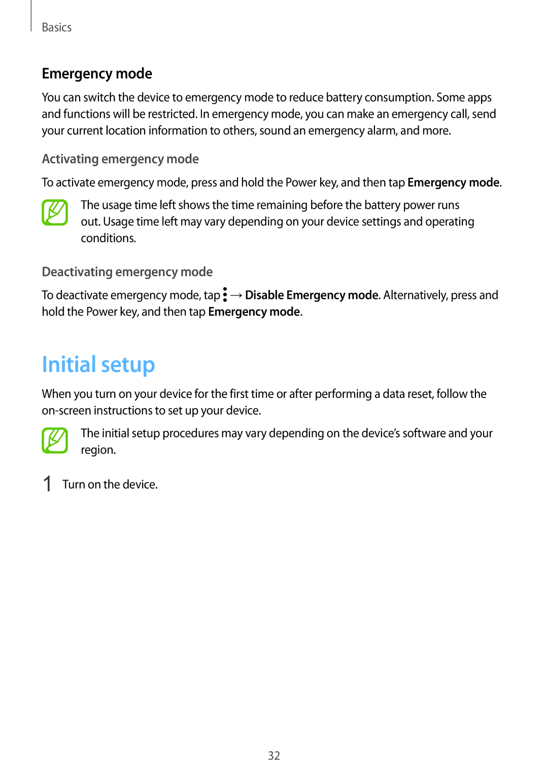 Samsung SM-G950FZVAPHE manual Initial setup, Emergency mode, Activating emergency mode, Deactivating emergency mode 