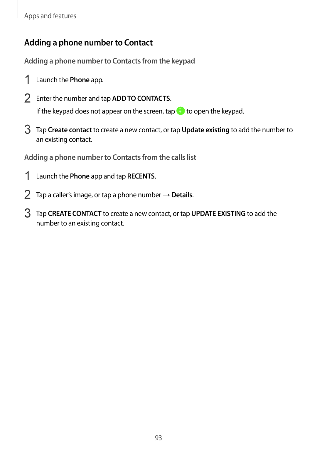 Samsung SM-G955FZVASEB, SM-G950FZIADBT, SM-G955FZSADBT, SM-G955FZKADBT Adding a phone number to Contacts from the keypad 