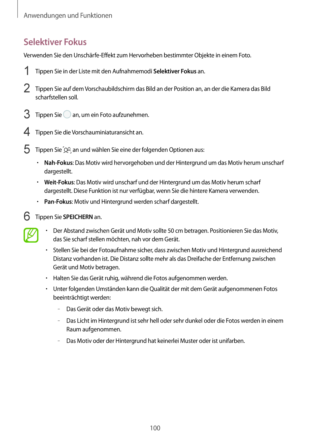 Samsung SM-G955FZSADBT, SM-G950FZIADBT, SM-G955FZKADBT, SM-G955FZVADBT, SM-G955FZKDDBT, SM-G950FZVADBT manual Selektiver Fokus 