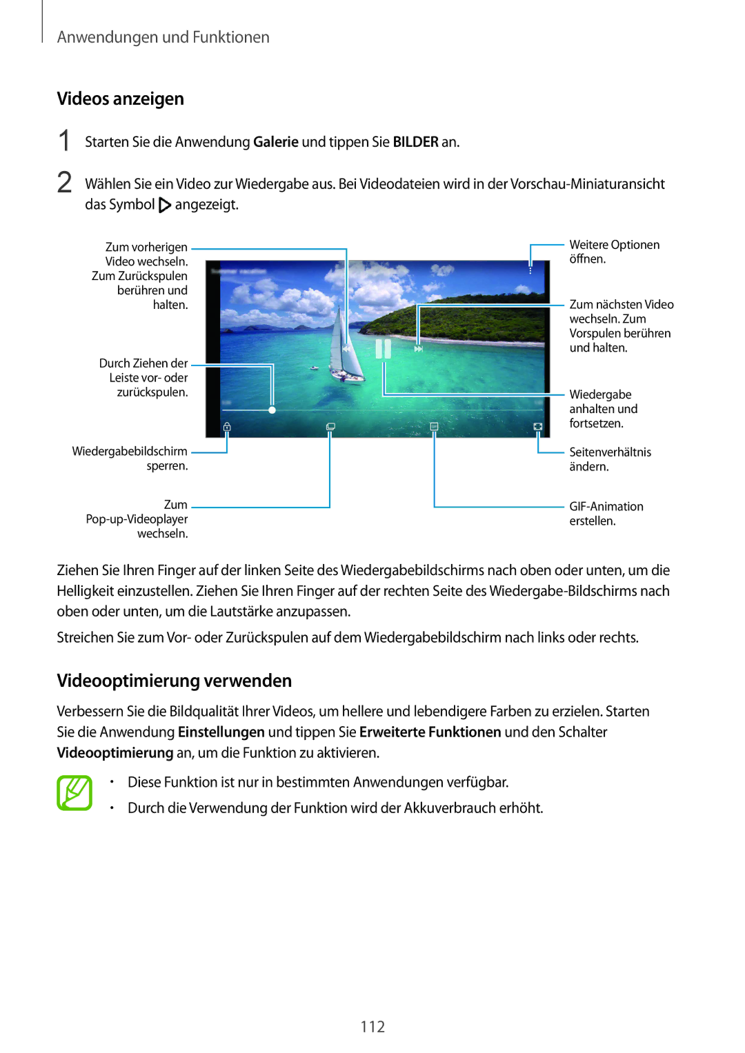 Samsung SM-G955FZKADBT, SM-G950FZIADBT, SM-G955FZSADBT, SM-G955FZVADBT manual Videos anzeigen, Videooptimierung verwenden 