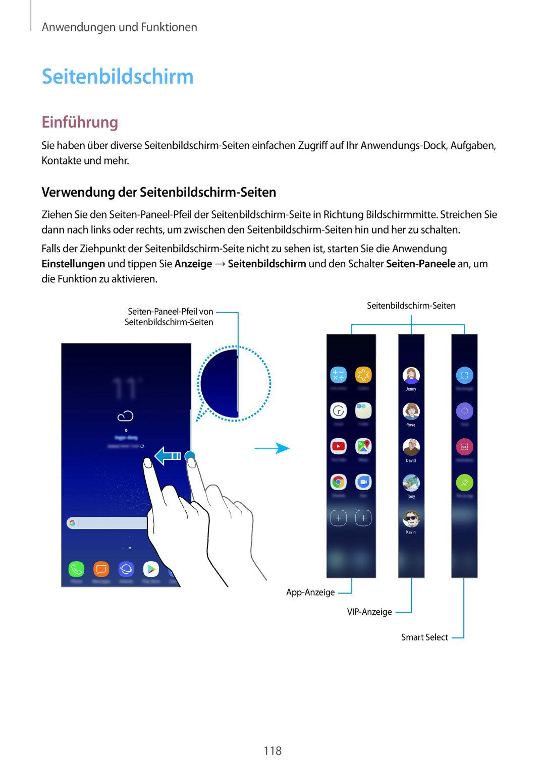 Samsung SM-G955FZBADBT, SM-G950FZIADBT, SM-G955FZSADBT, SM-G955FZKADBT manual Verwendung der Seitenbildschirm-Seiten 