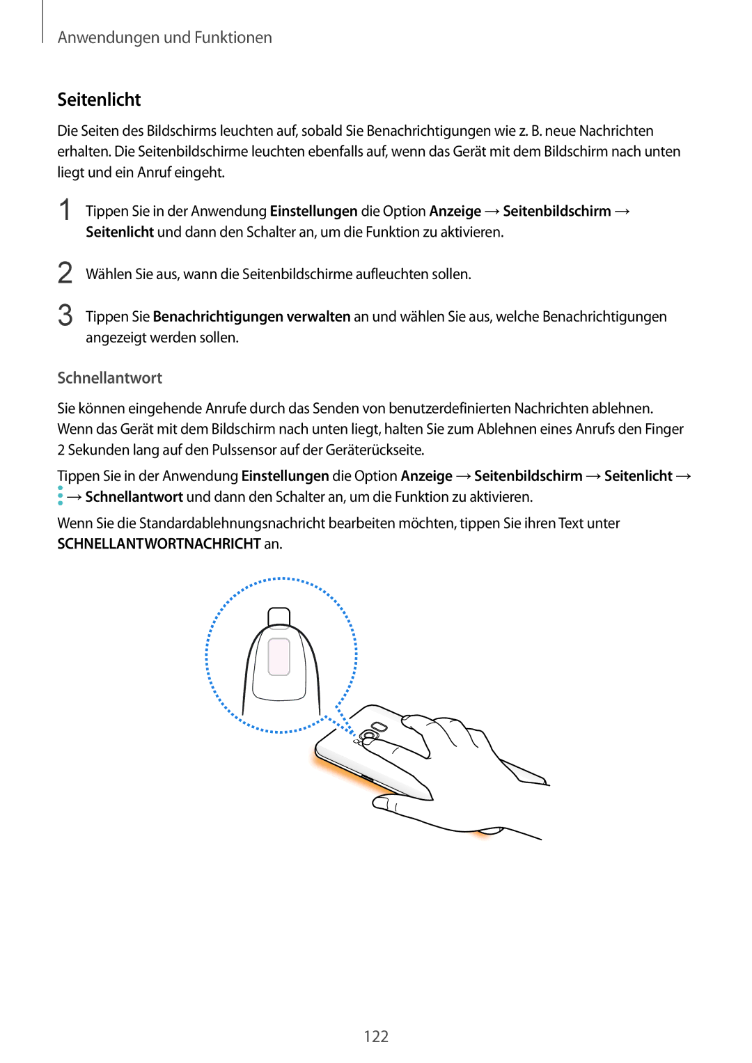 Samsung SM-G955FZSADBT, SM-G950FZIADBT, SM-G955FZKADBT, SM-G955FZVADBT, SM-G955FZKDDBT manual Seitenlicht, Schnellantwort 