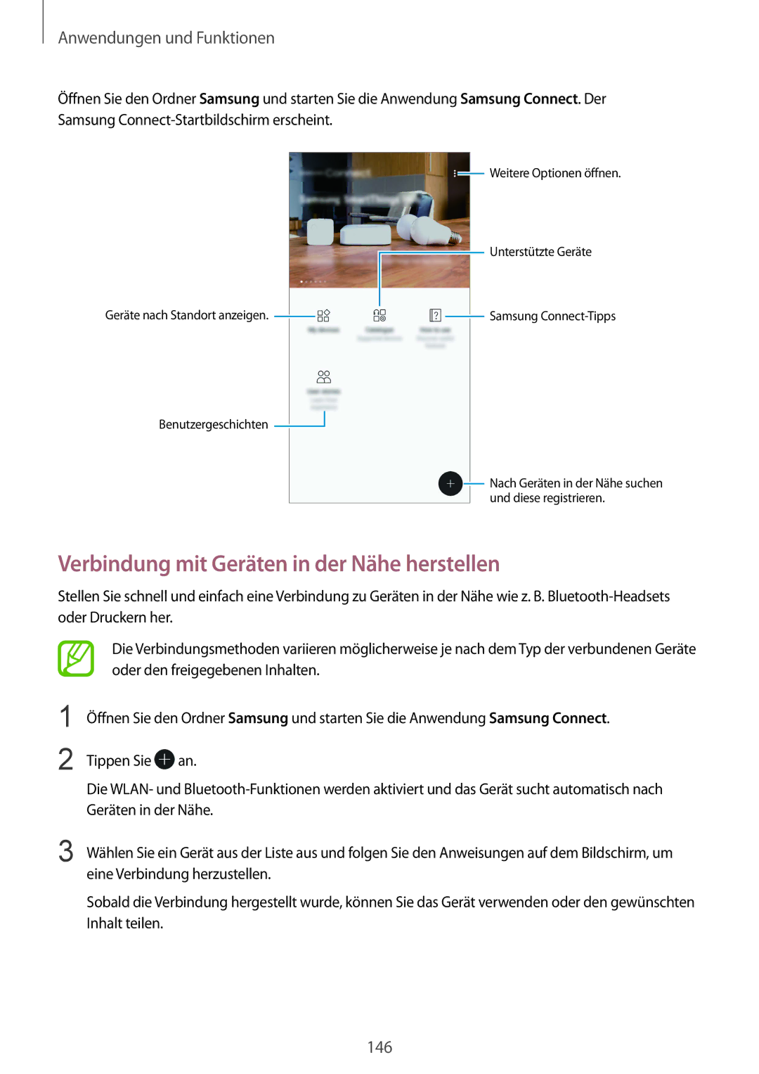 Samsung SM-G955FZVADBT, SM-G950FZIADBT, SM-G955FZSADBT, SM-G955FZKADBT manual Verbindung mit Geräten in der Nähe herstellen 