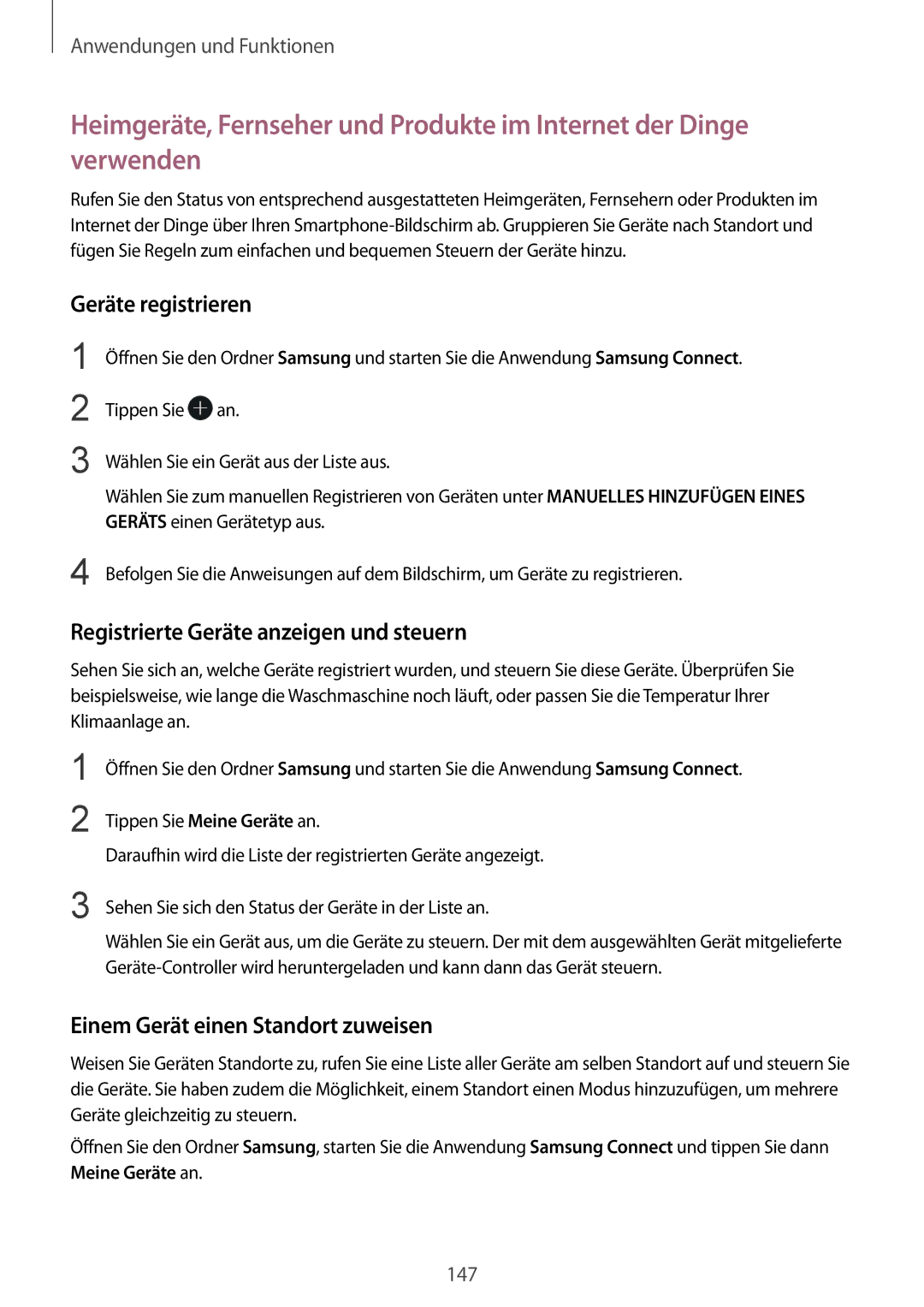 Samsung SM-G955FZKDDBT Geräte registrieren, Registrierte Geräte anzeigen und steuern, Einem Gerät einen Standort zuweisen 