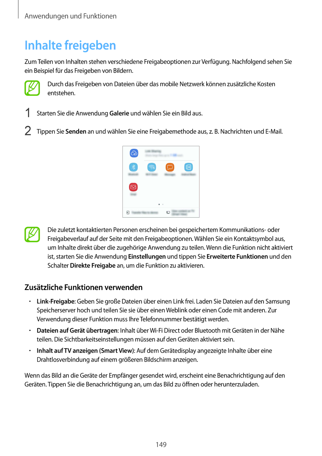 Samsung SM-G950FZBADBT, SM-G950FZIADBT, SM-G955FZSADBT, SM-G955FZKADBT Inhalte freigeben, Zusätzliche Funktionen verwenden 