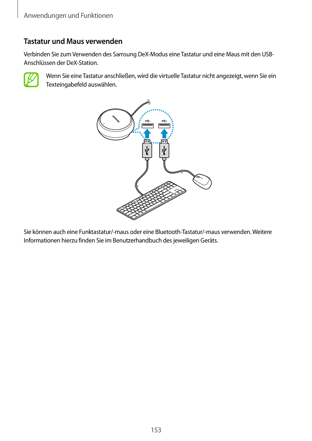 Samsung SM-G950FZSADBT, SM-G950FZIADBT, SM-G955FZSADBT, SM-G955FZKADBT, SM-G955FZVADBT manual Tastatur und Maus verwenden 