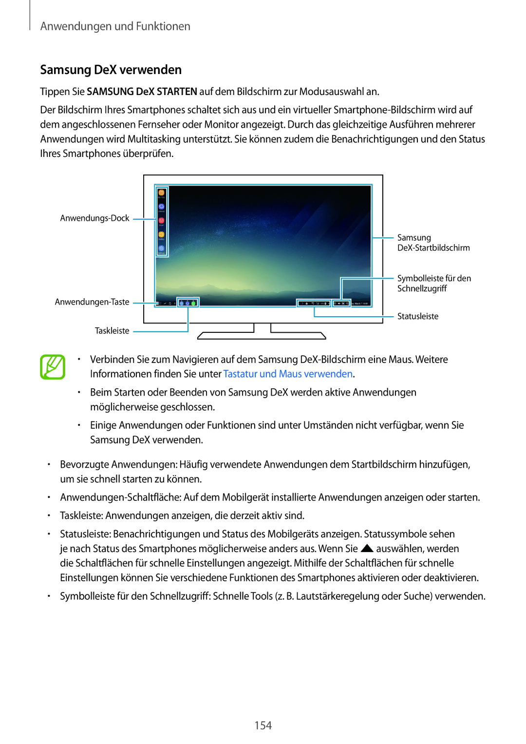 Samsung SM-G950FZIADBT, SM-G955FZSADBT, SM-G955FZKADBT, SM-G955FZVADBT, SM-G955FZKDDBT, SM-G950FZVADBT Samsung DeX verwenden 