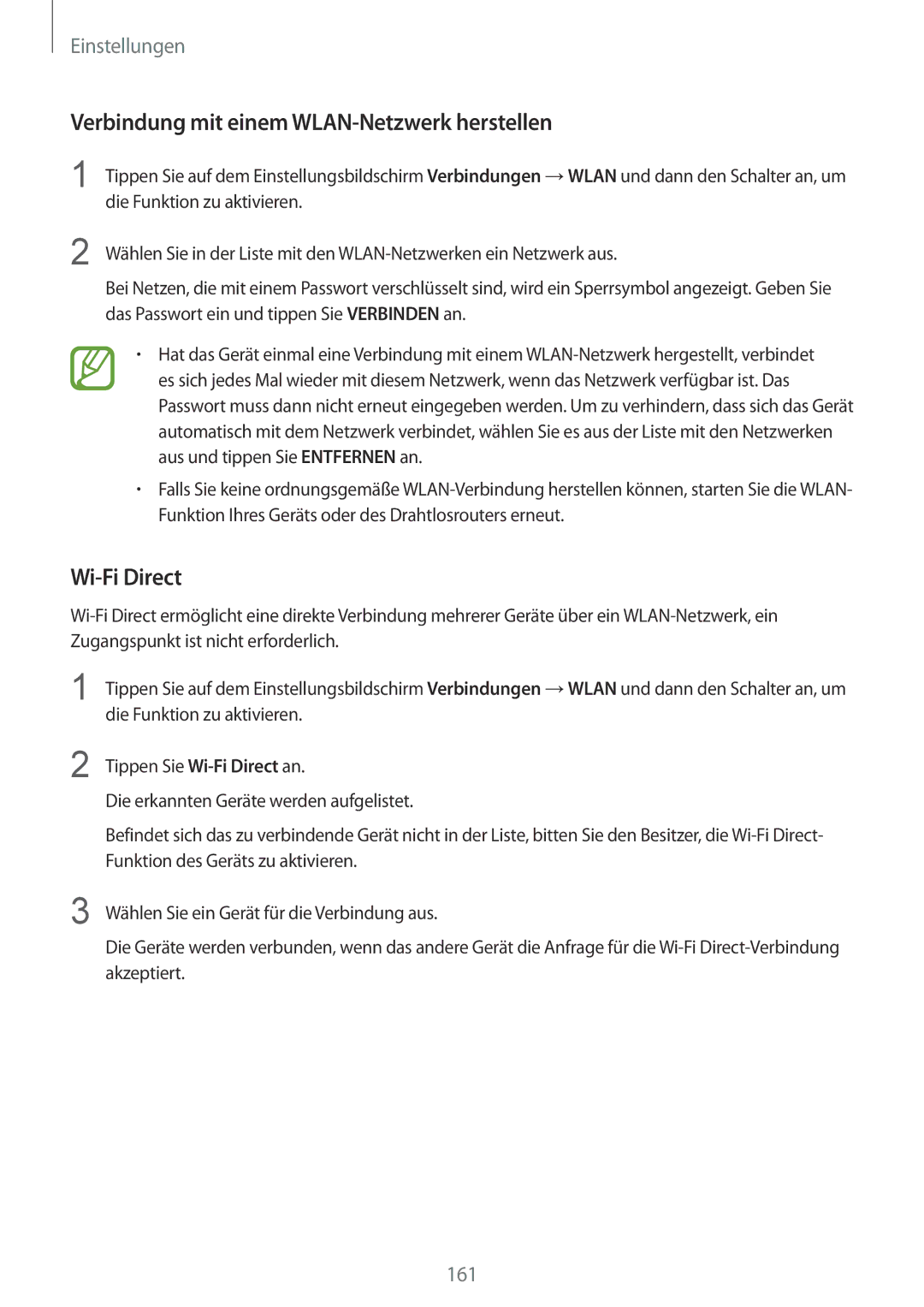 Samsung SM-G955FZVDDBT manual Verbindung mit einem WLAN-Netzwerk herstellen, Wi-Fi Direct, Die Funktion zu aktivieren 
