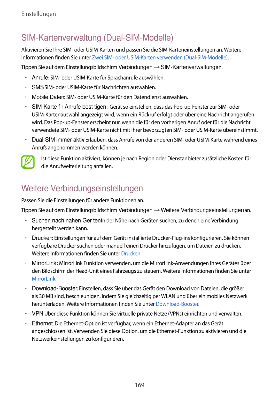 Samsung SM-G955FZKDDBT, SM-G950FZIADBT manual SIM-Kartenverwaltung Dual-SIM-Modelle, Weitere Verbindungseinstellungen 