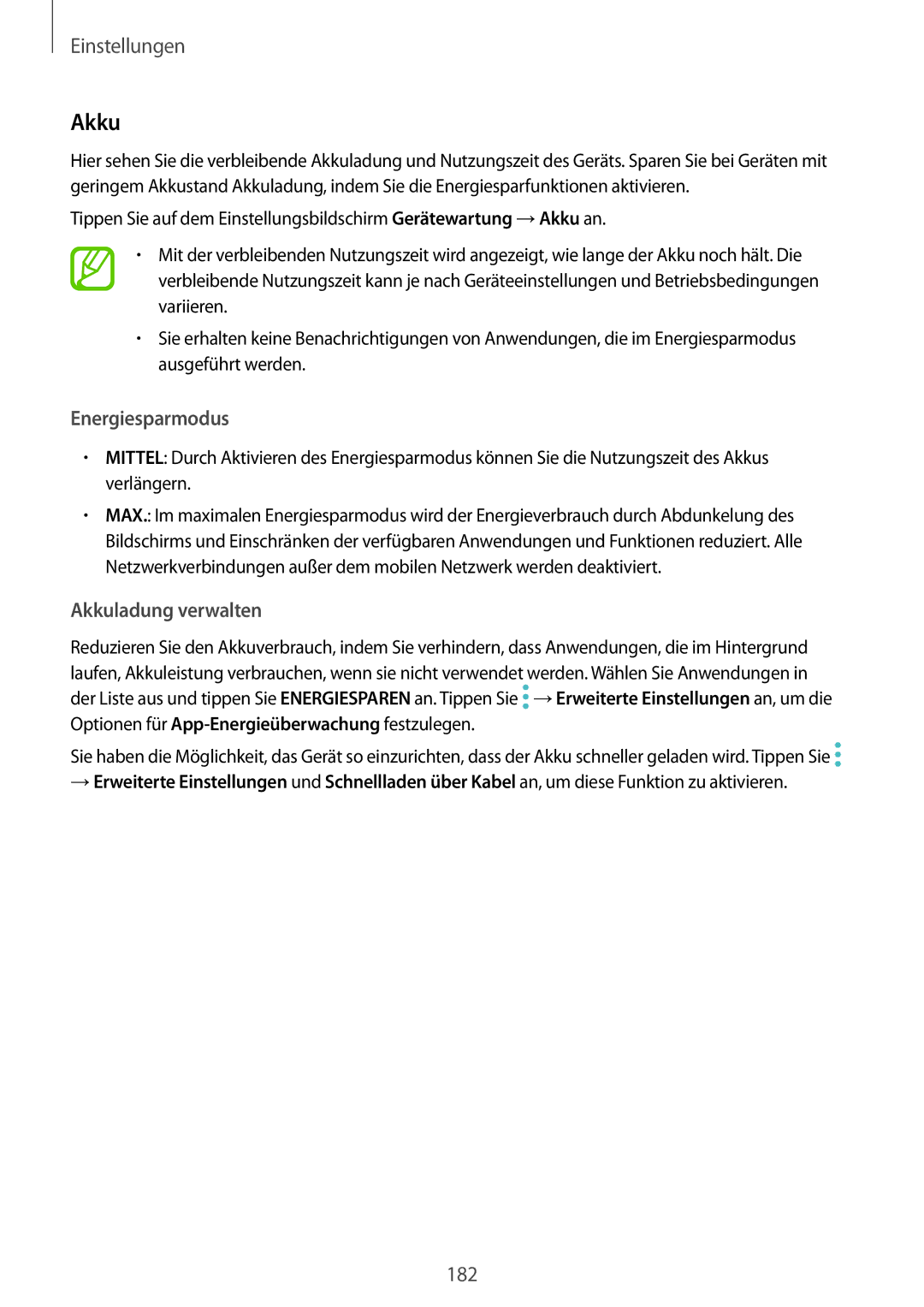 Samsung SM-G950FZBADBT, SM-G950FZIADBT, SM-G955FZSADBT, SM-G955FZKADBT manual Energiesparmodus, Akkuladung verwalten 