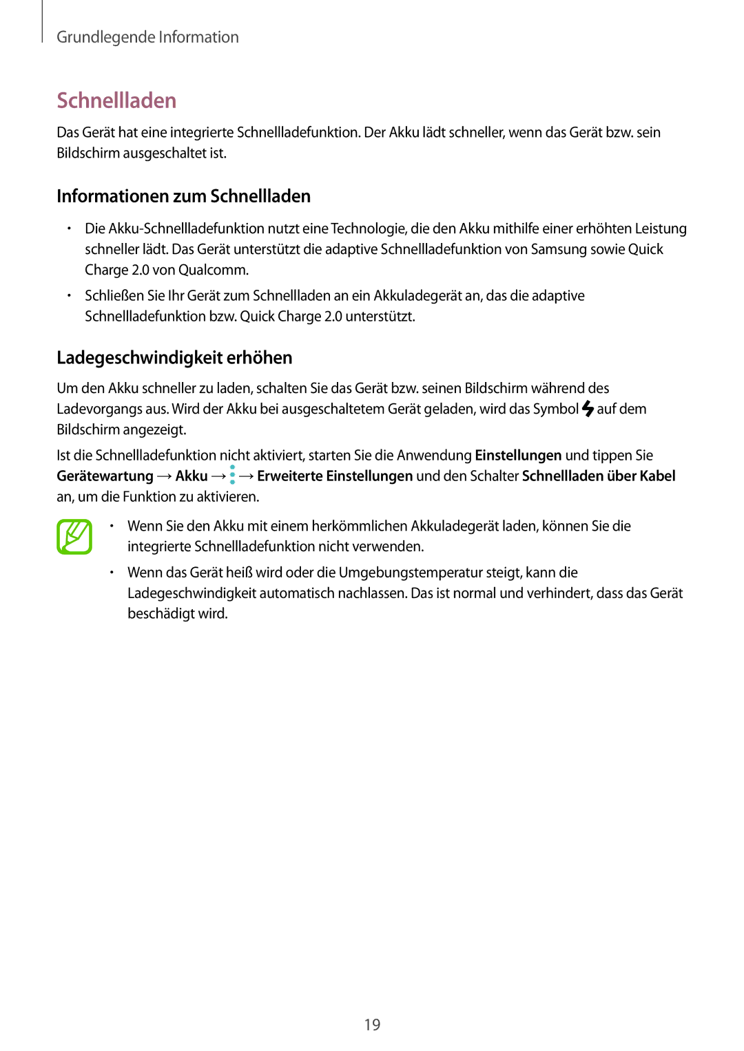 Samsung SM-G955FZBADBT, SM-G950FZIADBT, SM-G955FZSADBT manual Informationen zum Schnellladen, Ladegeschwindigkeit erhöhen 