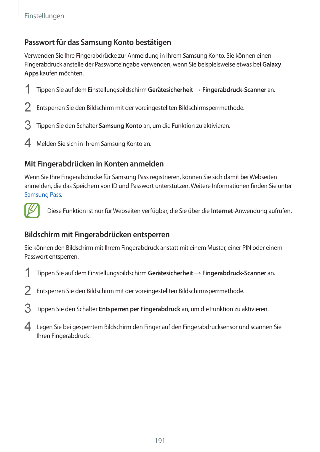 Samsung SM-G955FZKDDBT, SM-G950FZIADBT Passwort für das Samsung Konto bestätigen, Mit Fingerabdrücken in Konten anmelden 