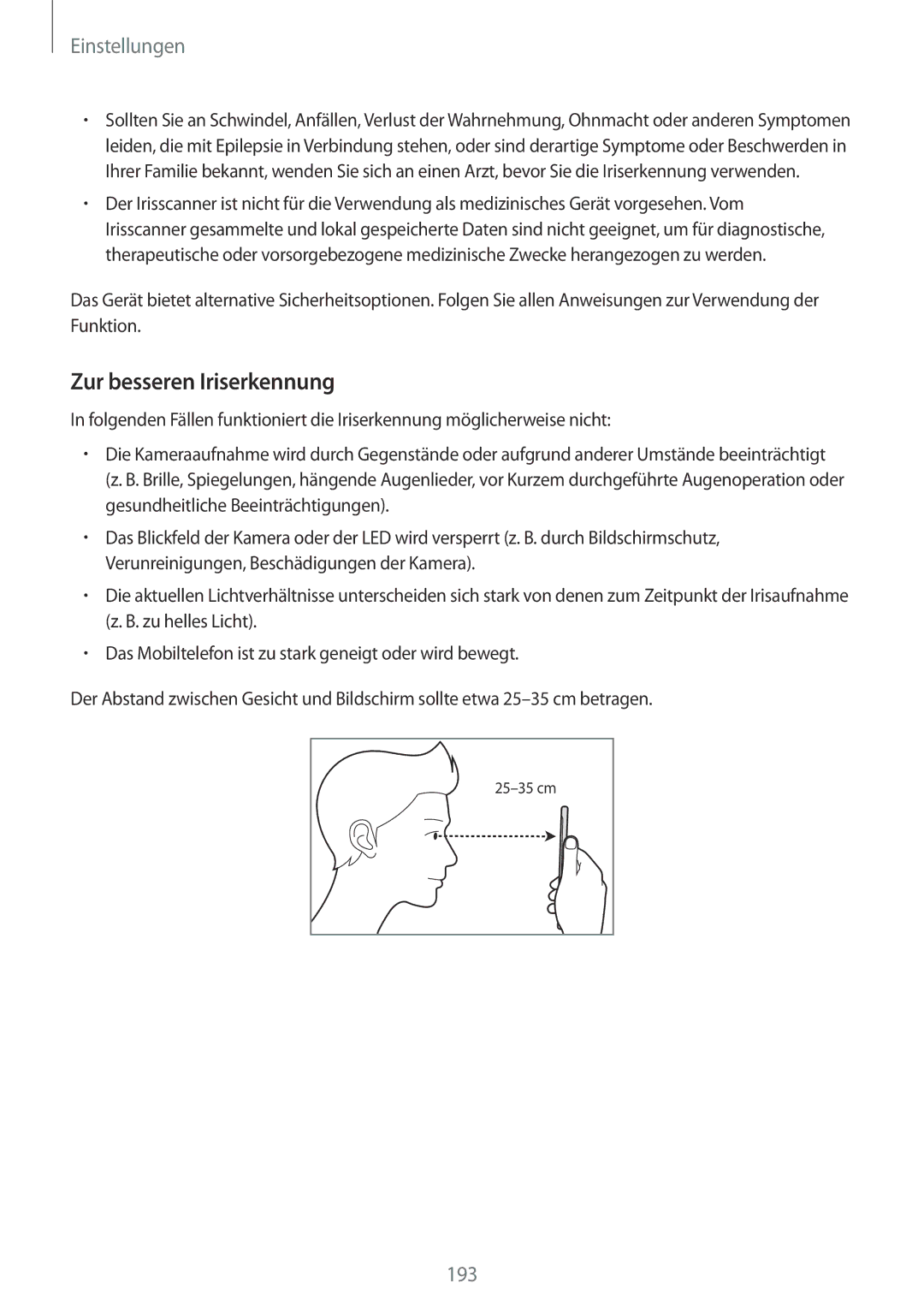 Samsung SM-G950FZBADBT, SM-G950FZIADBT, SM-G955FZSADBT, SM-G955FZKADBT, SM-G955FZVADBT manual Zur besseren Iriserkennung 