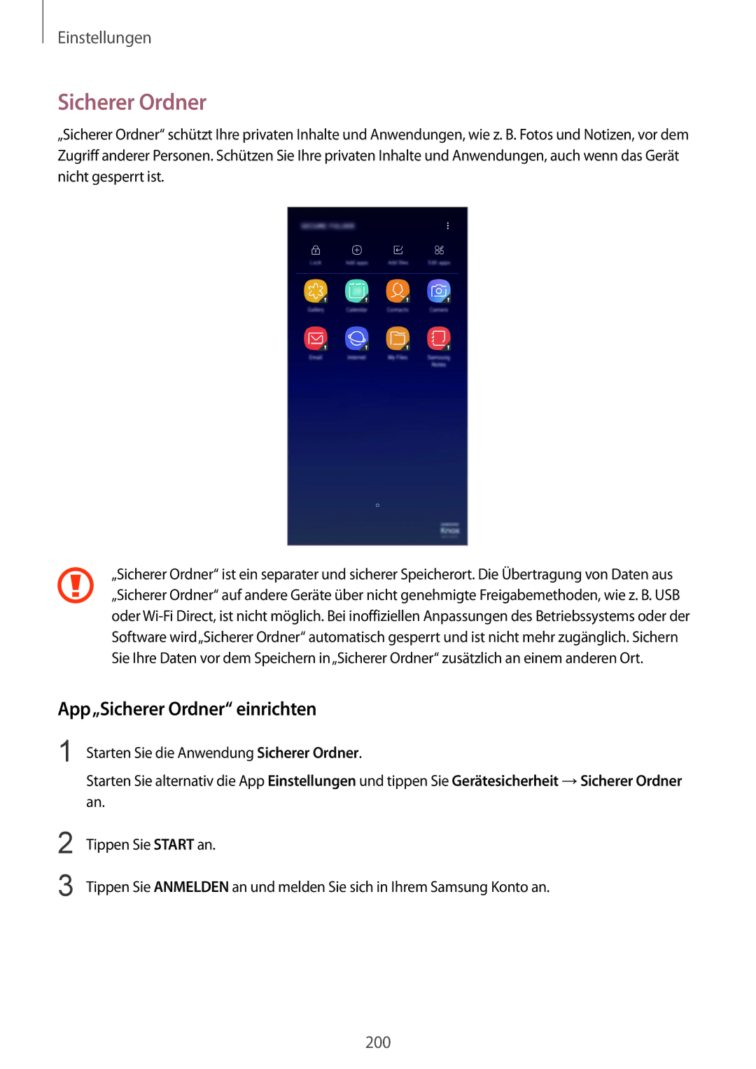 Samsung SM-G955FZKADBT, SM-G950FZIADBT, SM-G955FZSADBT, SM-G955FZVADBT, SM-G955FZKDDBT App„Sicherer Ordner einrichten 