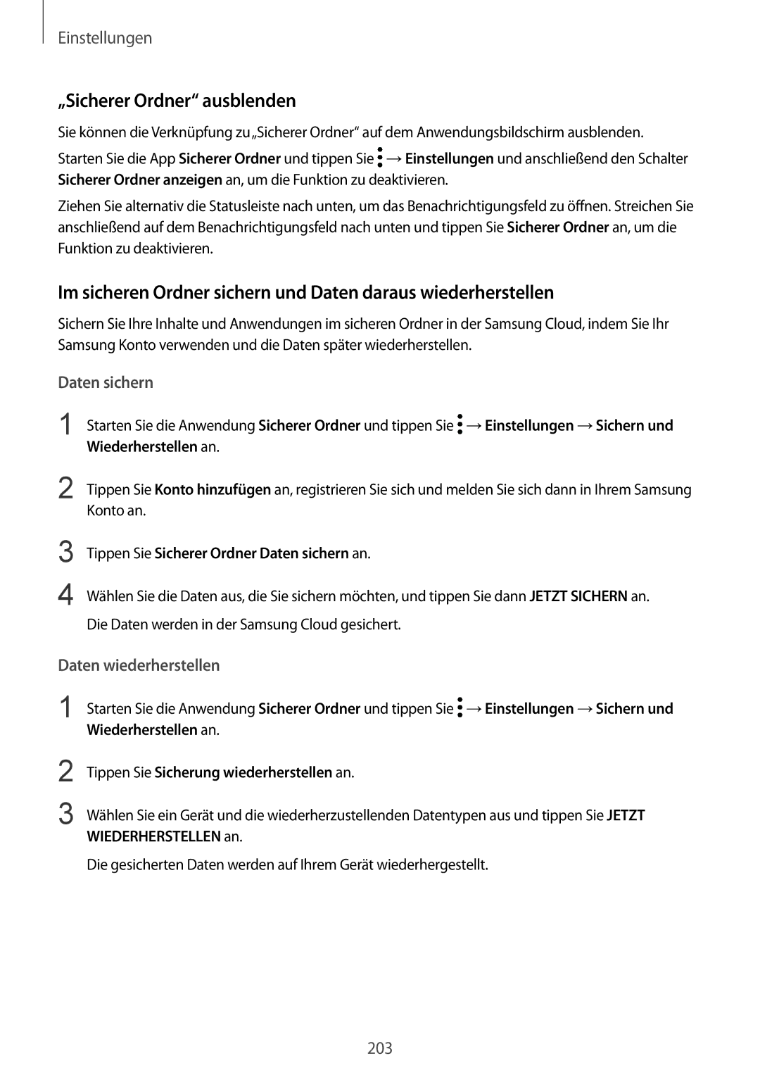 Samsung SM-G950FZVADBT, SM-G950FZIADBT, SM-G955FZSADBT „Sicherer Ordner ausblenden, Daten sichern, Daten wiederherstellen 