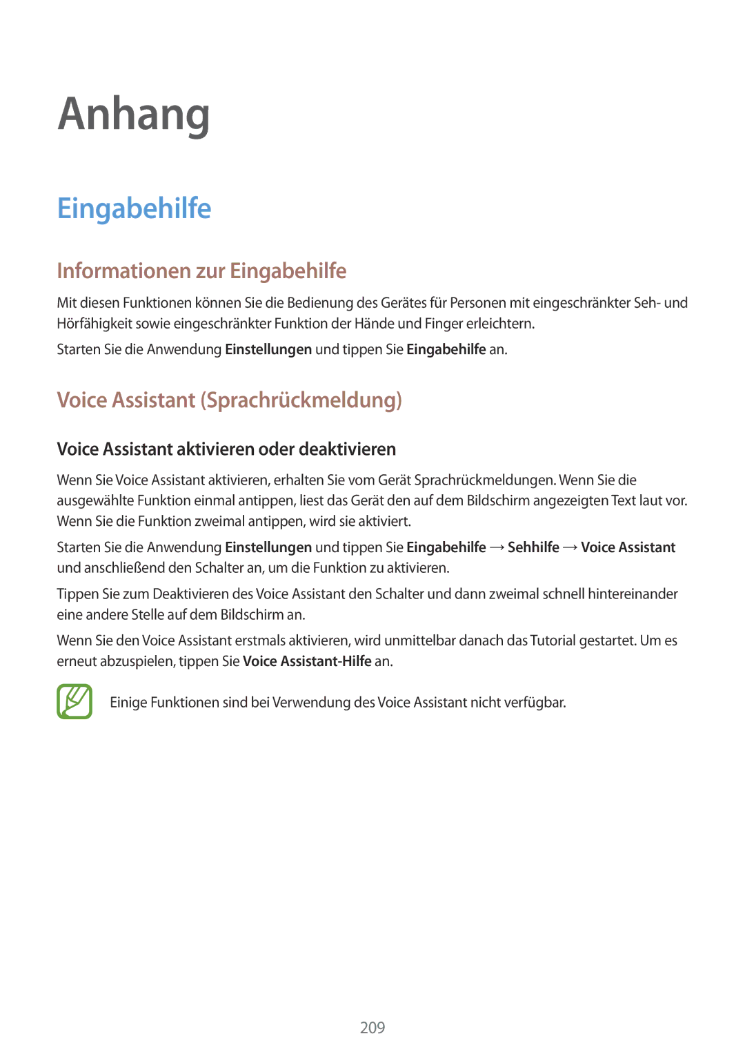 Samsung SM-G950FZIADBT, SM-G955FZSADBT, SM-G955FZKADBT Informationen zur Eingabehilfe, Voice Assistant Sprachrückmeldung 