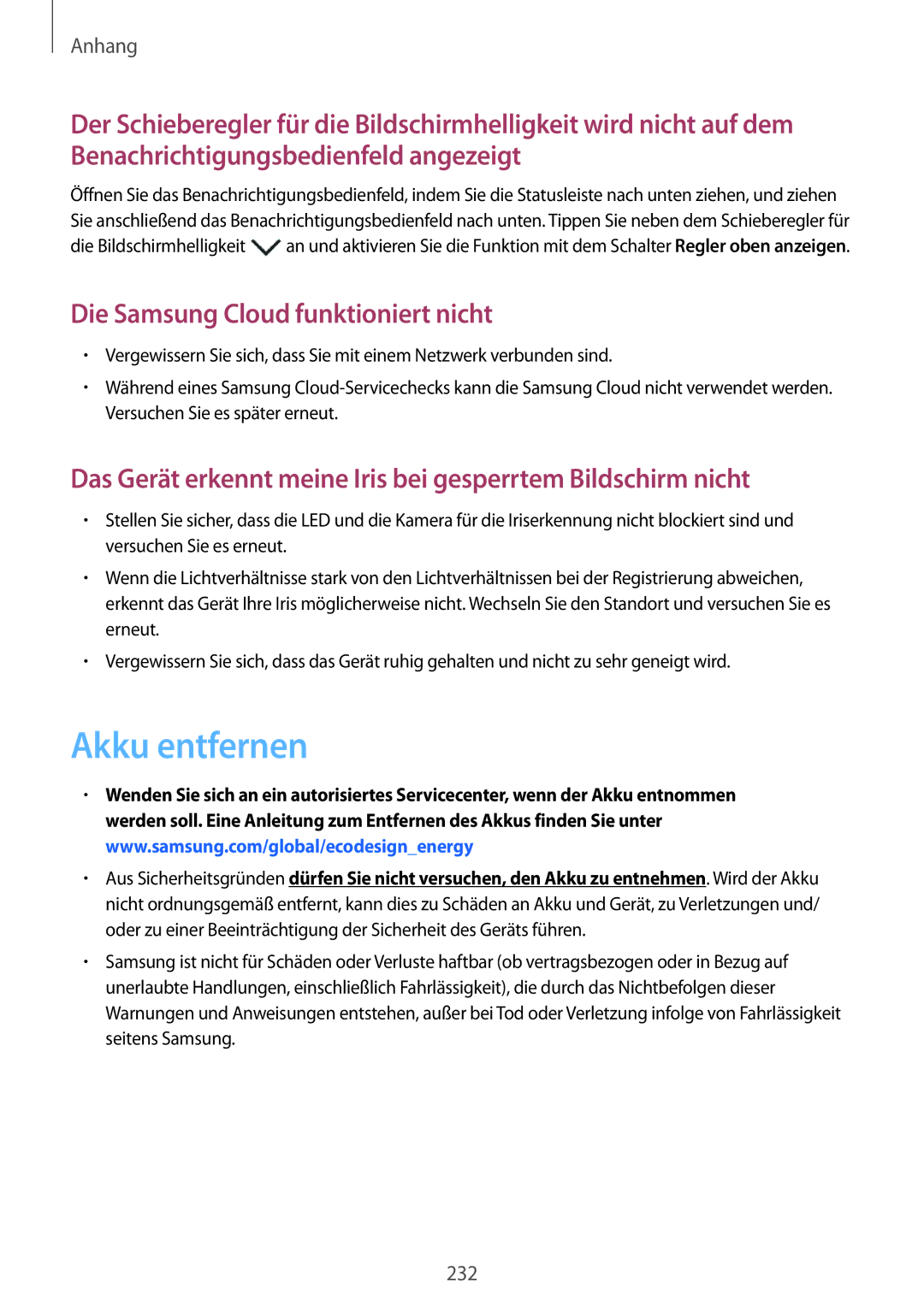 Samsung SM-G955FZSADBT, SM-G950FZIADBT, SM-G955FZKADBT, SM-G955FZVADBT Akku entfernen, Die Samsung Cloud funktioniert nicht 