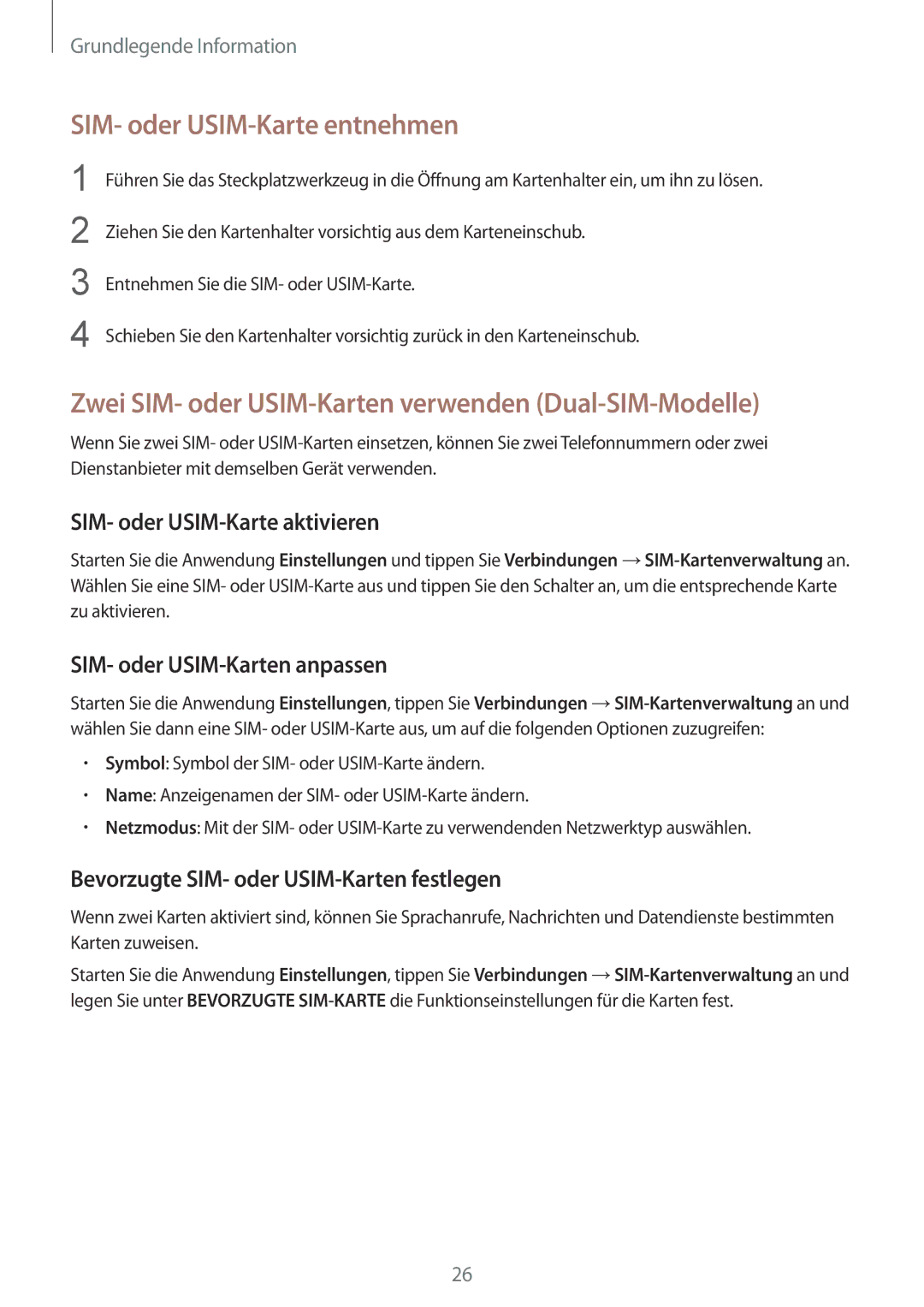 Samsung SM-G955FZKDDBT manual SIM- oder USIM-Karte entnehmen, Zwei SIM- oder USIM-Karten verwenden Dual-SIM-Modelle 