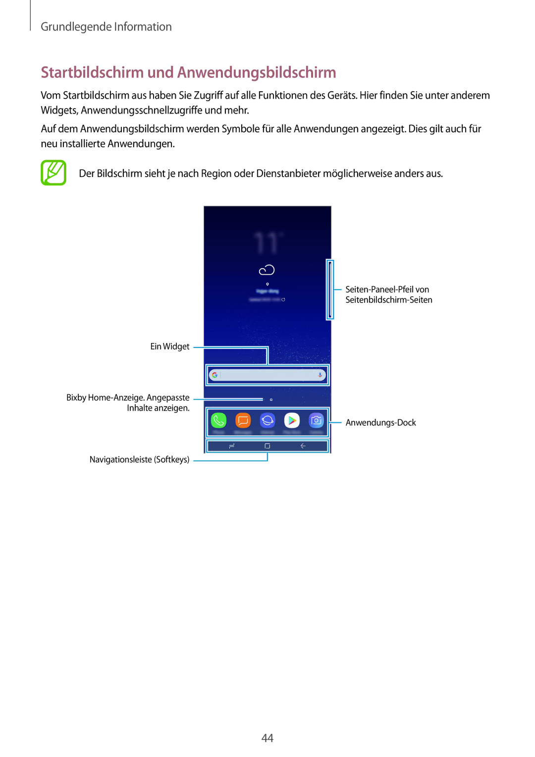 Samsung SM-G950FZIADBT, SM-G955FZSADBT, SM-G955FZKADBT, SM-G955FZVADBT manual Startbildschirm und Anwendungsbildschirm 