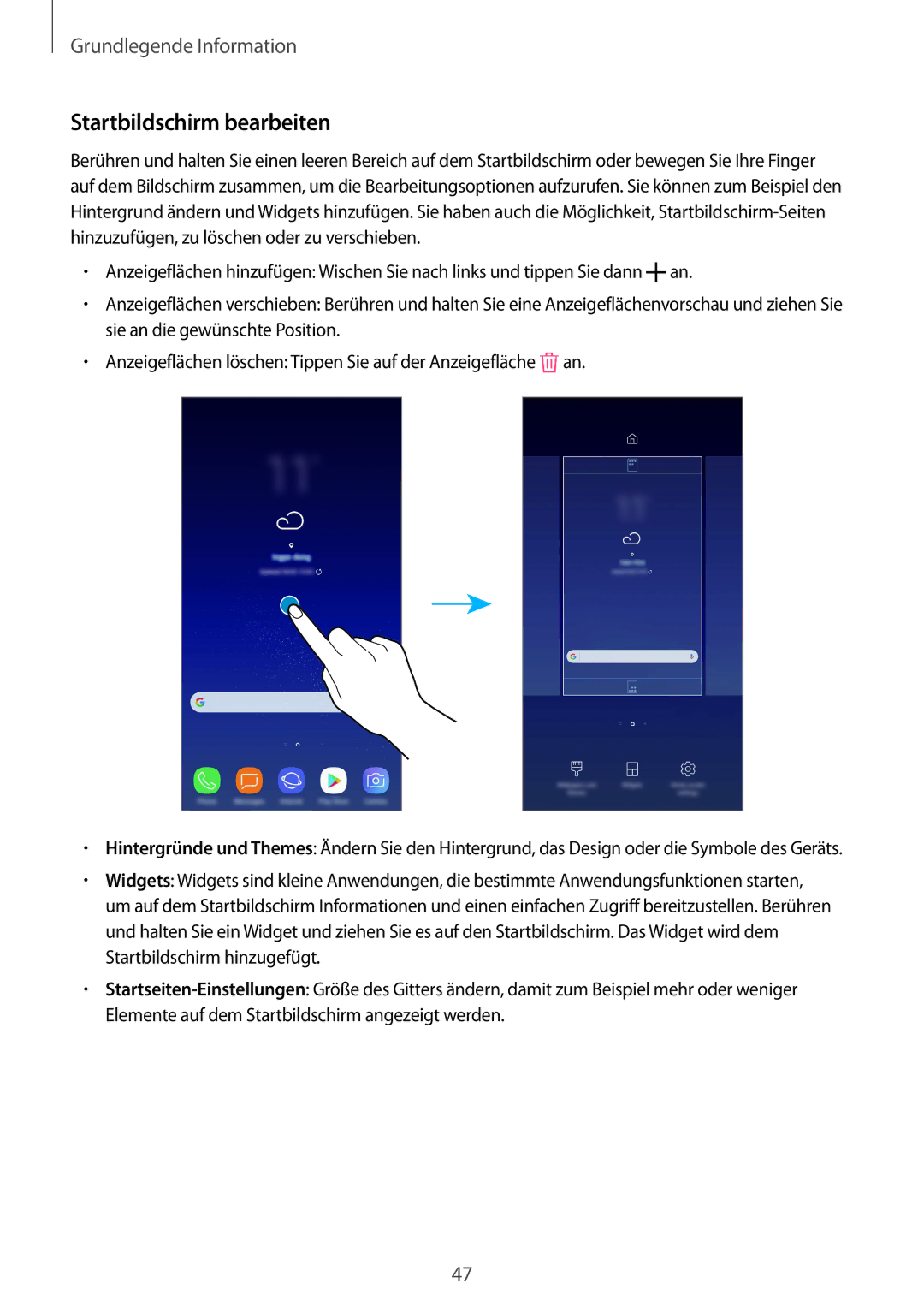 Samsung SM-G955FZVADBT, SM-G950FZIADBT, SM-G955FZSADBT, SM-G955FZKADBT, SM-G955FZKDDBT manual Startbildschirm bearbeiten 