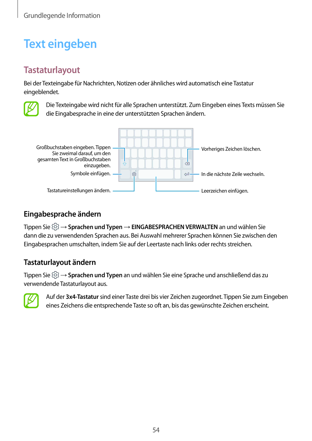 Samsung SM-G950FZSADBT, SM-G950FZIADBT, SM-G955FZSADBT manual Text eingeben, Eingabesprache ändern, Tastaturlayout ändern 