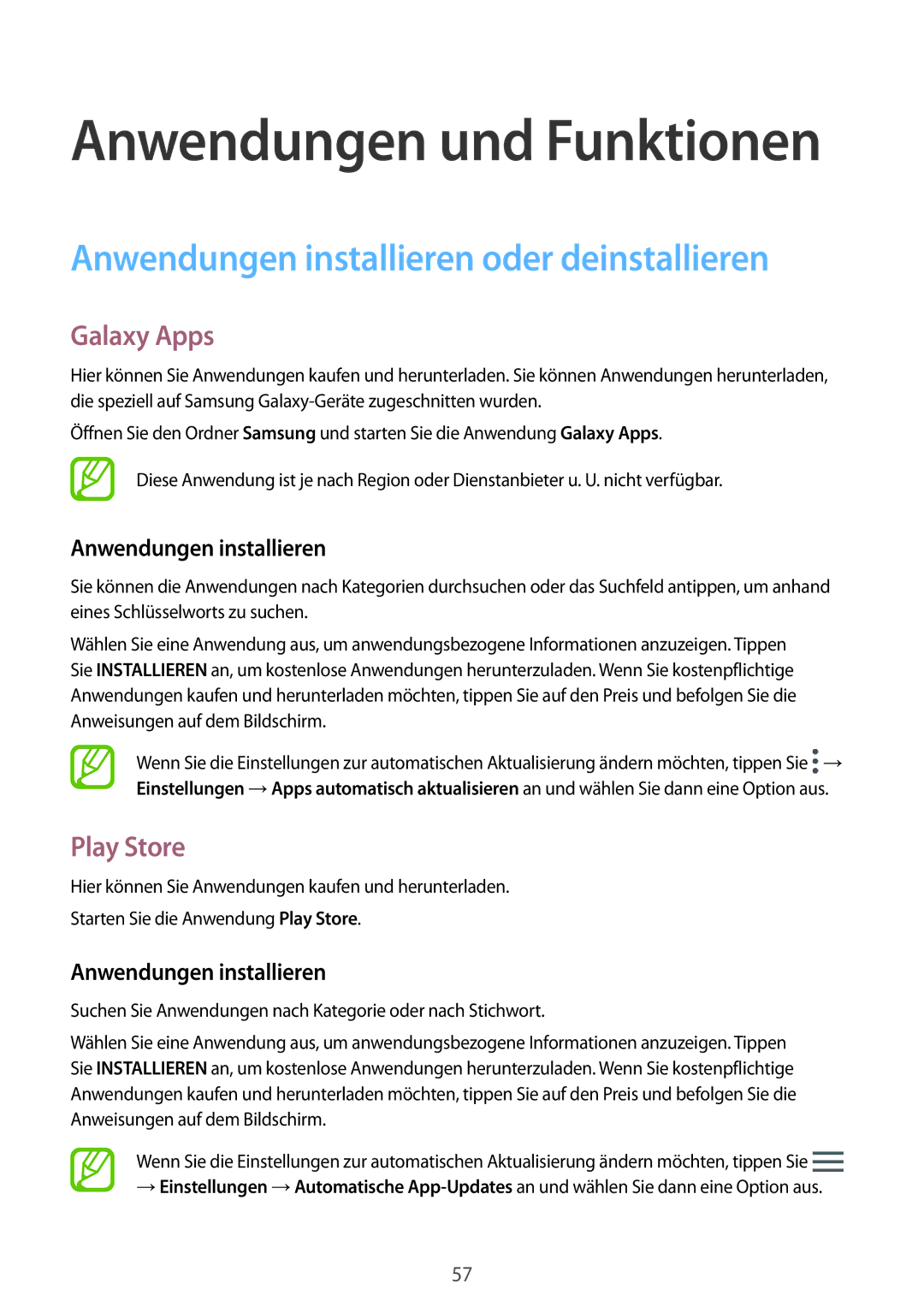 Samsung SM-G955FZKADBT, SM-G950FZIADBT manual Anwendungen installieren oder deinstallieren, Galaxy Apps, Play Store 