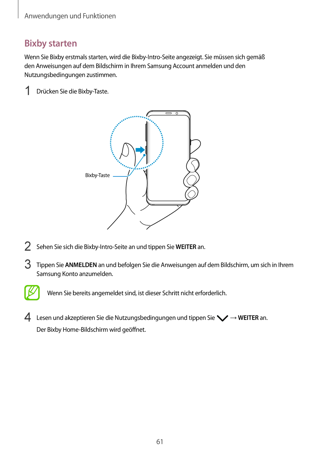 Samsung SM-G950FZBADBT, SM-G950FZIADBT, SM-G955FZSADBT, SM-G955FZKADBT, SM-G955FZVADBT, SM-G955FZKDDBT manual Bixby starten 