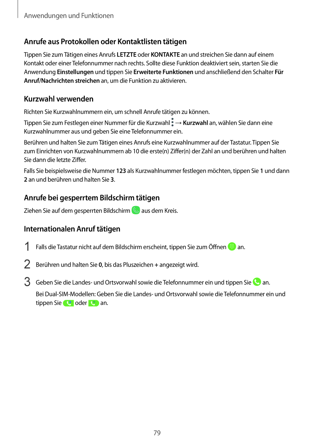 Samsung SM-G955FZKADBT, SM-G950FZIADBT manual Anrufe aus Protokollen oder Kontaktlisten tätigen, Kurzwahl verwenden 