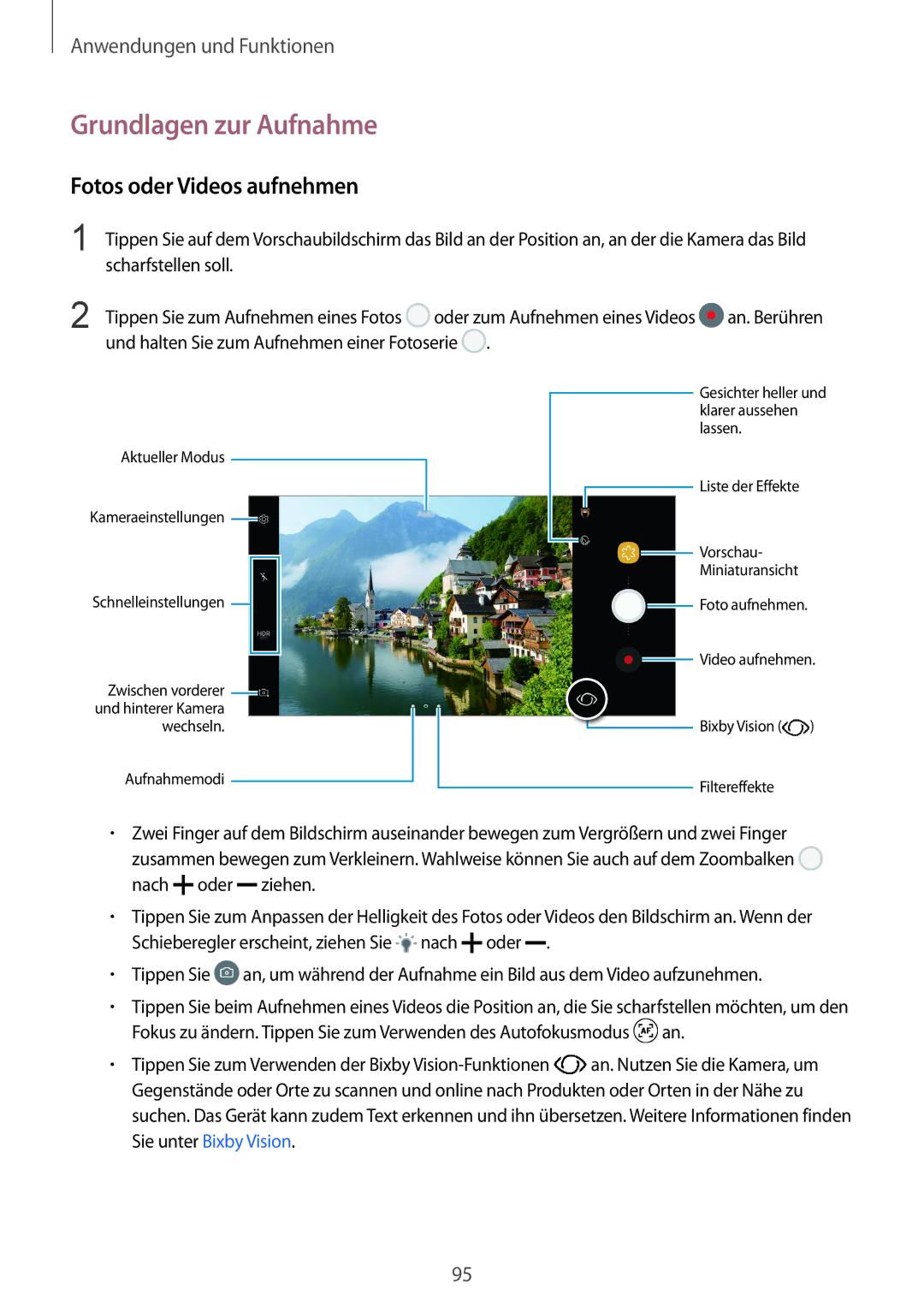 Samsung SM-G955FZVDDBT, SM-G950FZIADBT, SM-G955FZSADBT, SM-G955FZKADBT Grundlagen zur Aufnahme, Fotos oder Videos aufnehmen 