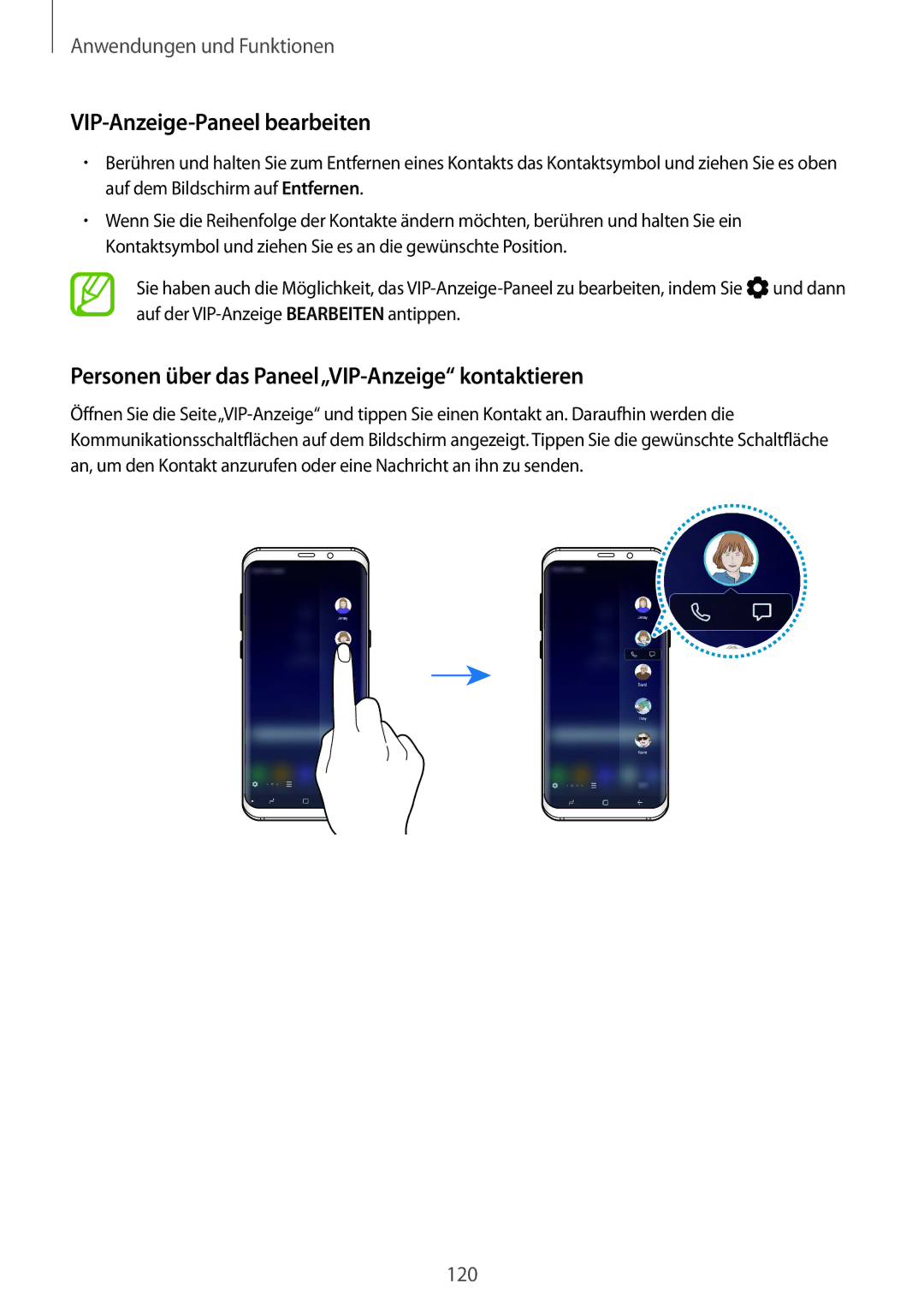 Samsung SM-G955FZVADBT, SM-G950FZIADBT VIP-Anzeige-Paneel bearbeiten, Personen über das Paneel„VIP-Anzeige kontaktieren 