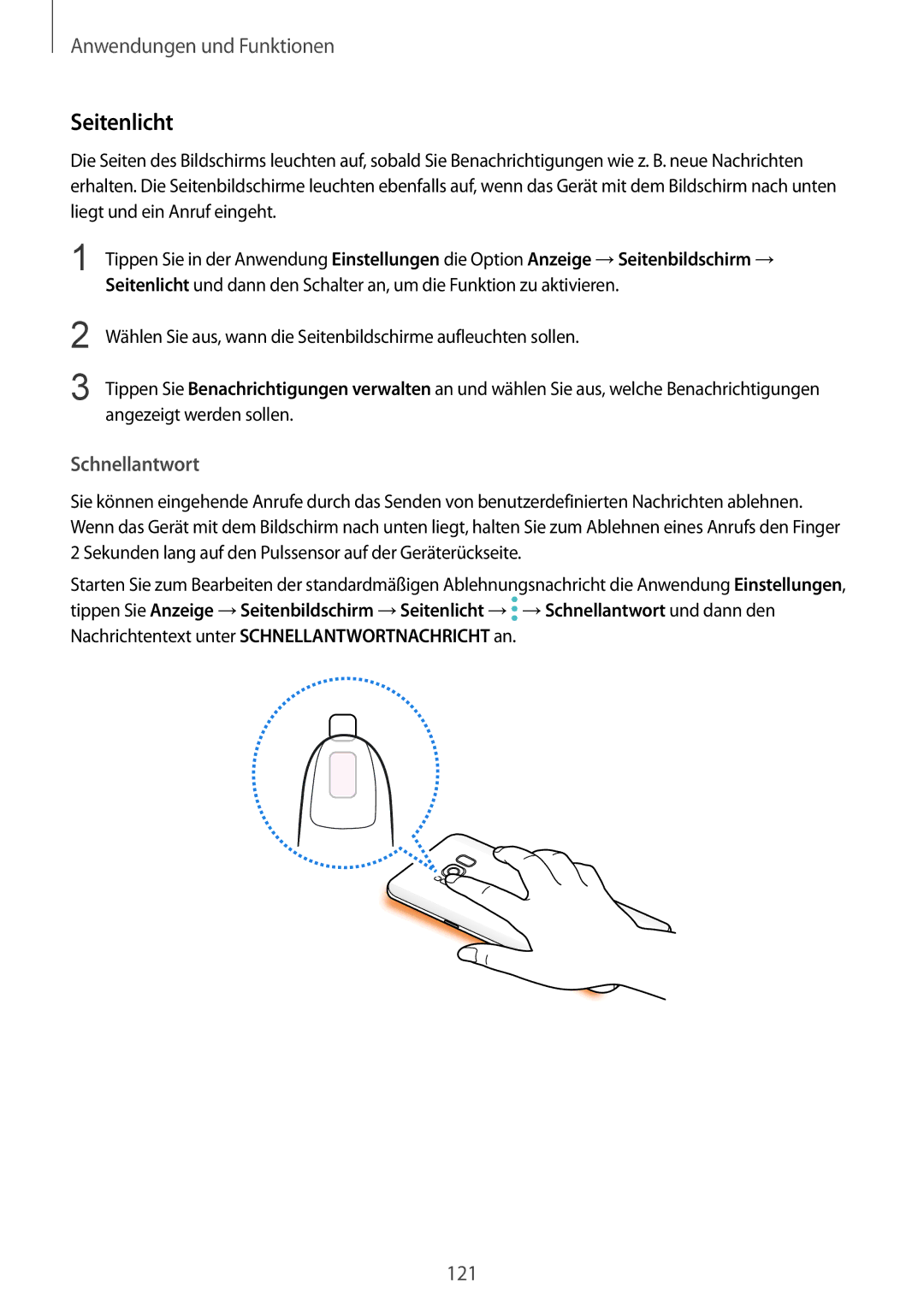 Samsung SM-G950FZVADBT, SM-G950FZIADBT, SM-G955FZSADBT, SM-G955FZKADBT, SM-G955FZVADBT manual Seitenlicht, Schnellantwort 