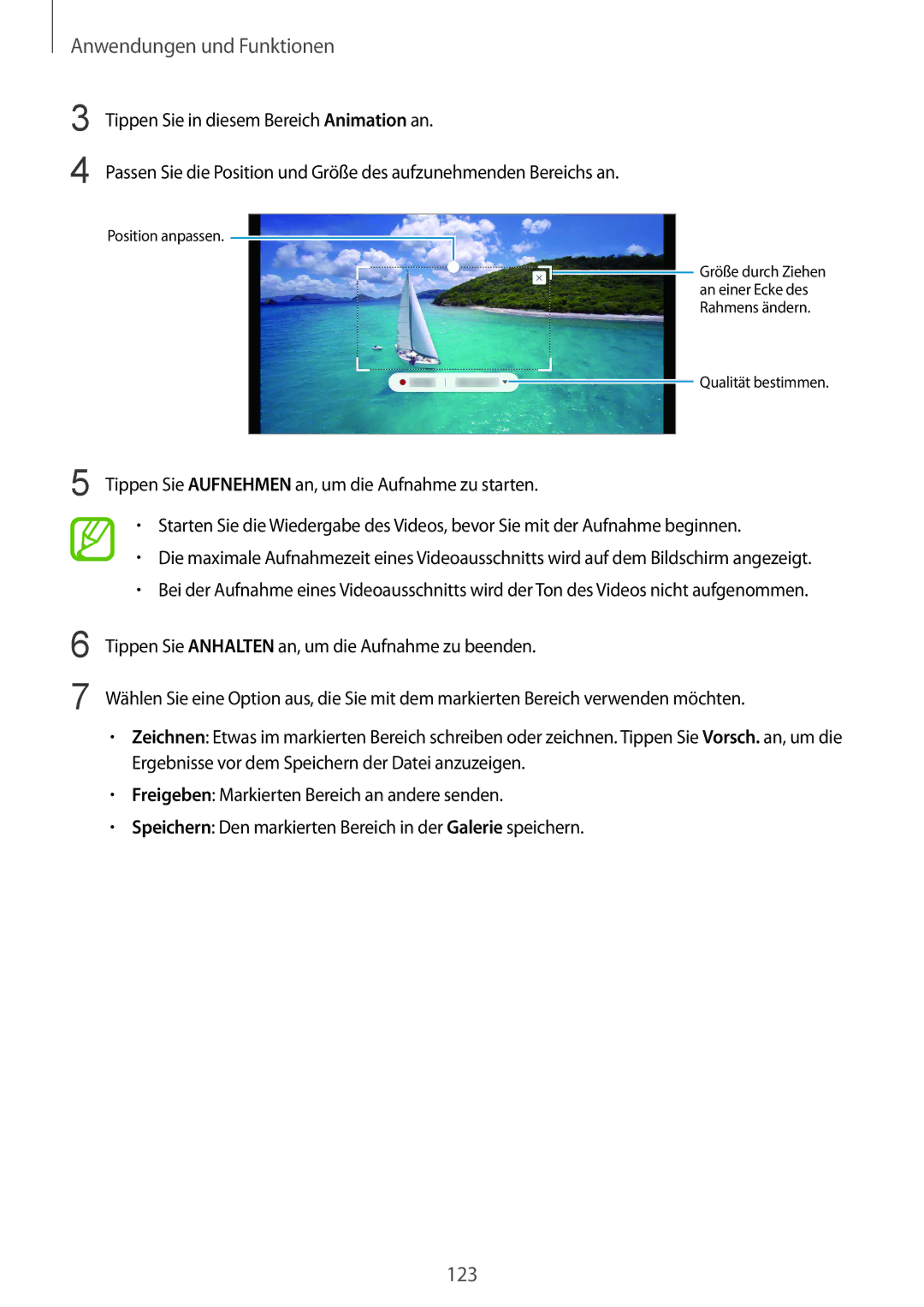 Samsung SM-G955FZBADBT, SM-G950FZIADBT, SM-G955FZSADBT, SM-G955FZKADBT manual Tippen Sie in diesem Bereich Animation an 