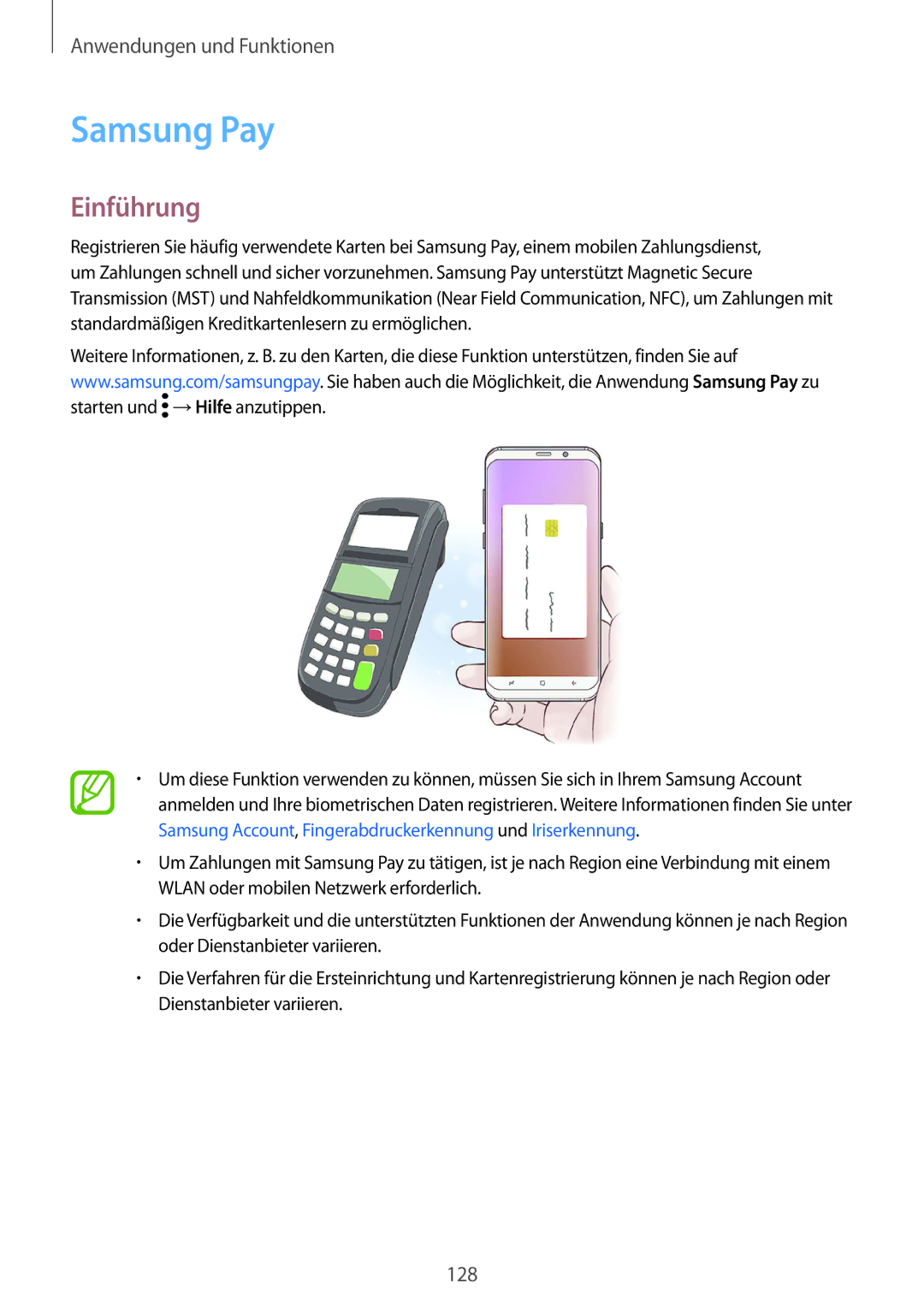 Samsung SM-G955FZKADBT, SM-G950FZIADBT, SM-G955FZSADBT, SM-G955FZVADBT, SM-G950FZVADBT, SM-G950FZBADBT Samsung Pay, Einführung 