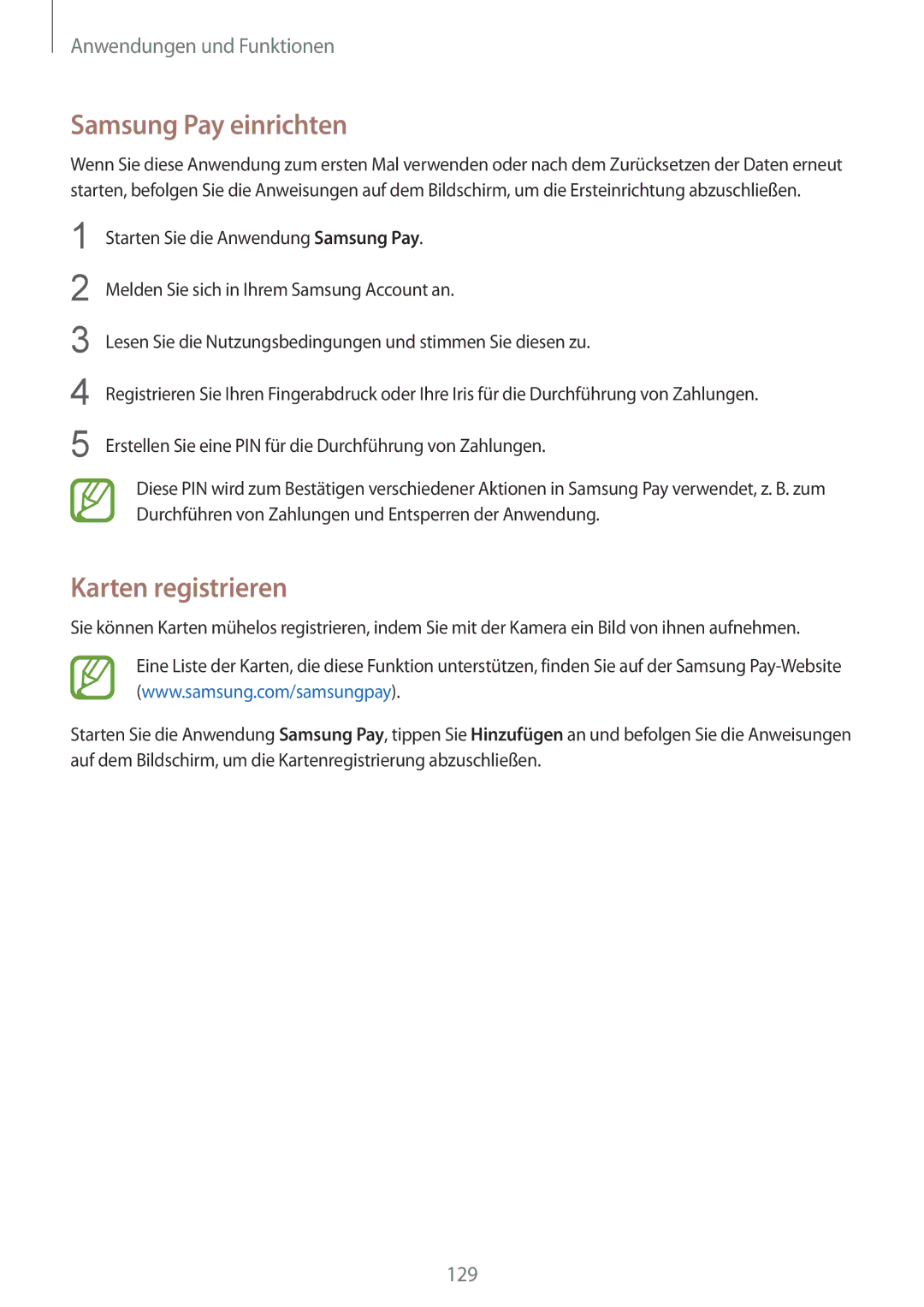 Samsung SM-G955FZVADBT, SM-G950FZIADBT, SM-G955FZSADBT, SM-G955FZKADBT manual Samsung Pay einrichten, Karten registrieren 