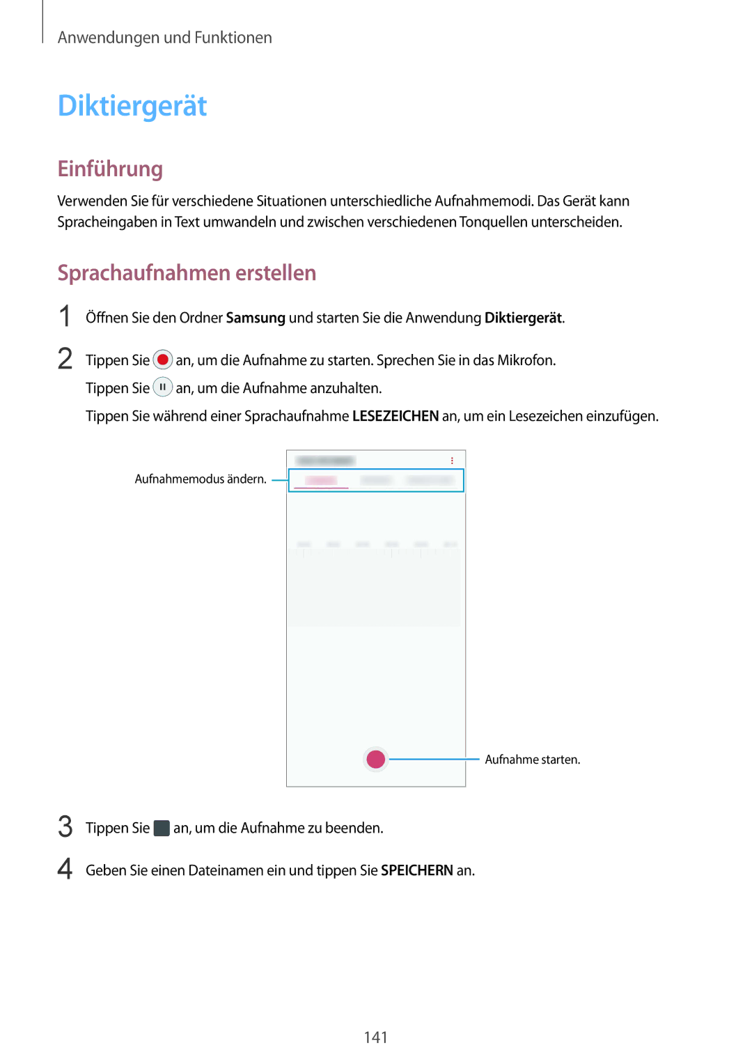 Samsung SM-G955FZBADBT, SM-G950FZIADBT, SM-G955FZSADBT, SM-G955FZKADBT manual Diktiergerät, Sprachaufnahmen erstellen 