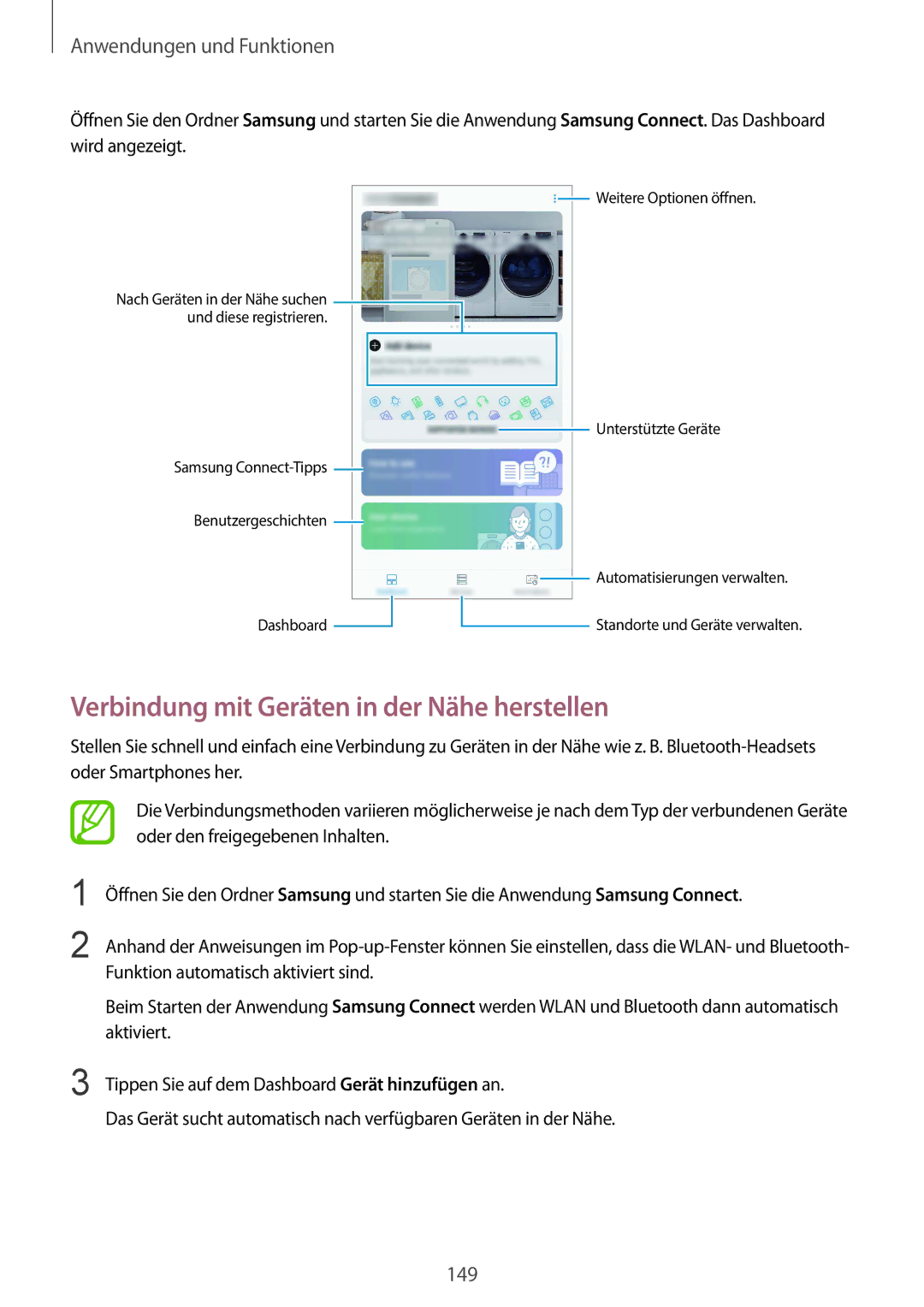 Samsung SM-G950FZBADBT, SM-G950FZIADBT, SM-G955FZSADBT, SM-G955FZKADBT manual Verbindung mit Geräten in der Nähe herstellen 