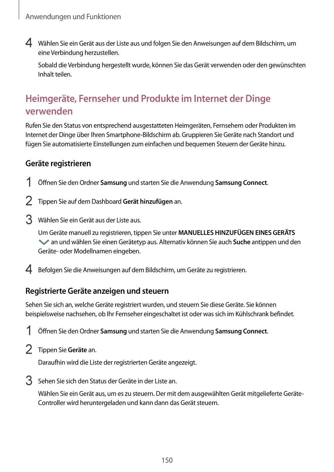 Samsung SM-G955FZBADBT, SM-G950FZIADBT, SM-G955FZSADBT manual Geräte registrieren, Registrierte Geräte anzeigen und steuern 