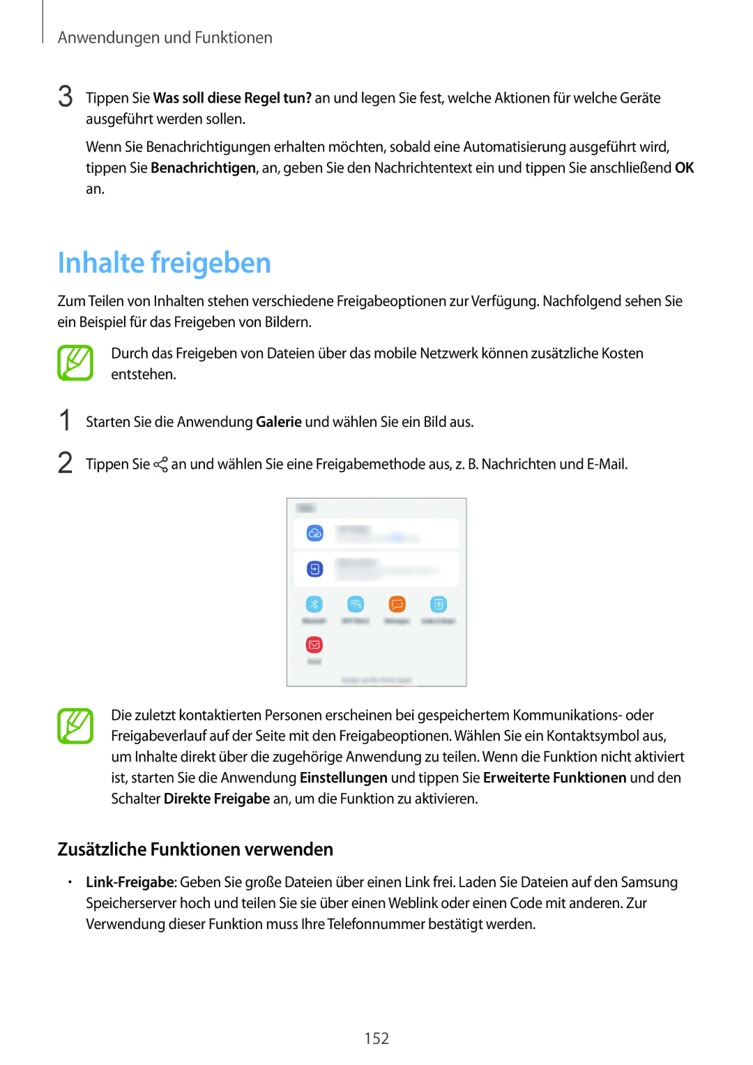 Samsung SM-G950FZSADBT, SM-G950FZIADBT, SM-G955FZSADBT, SM-G955FZKADBT Inhalte freigeben, Zusätzliche Funktionen verwenden 