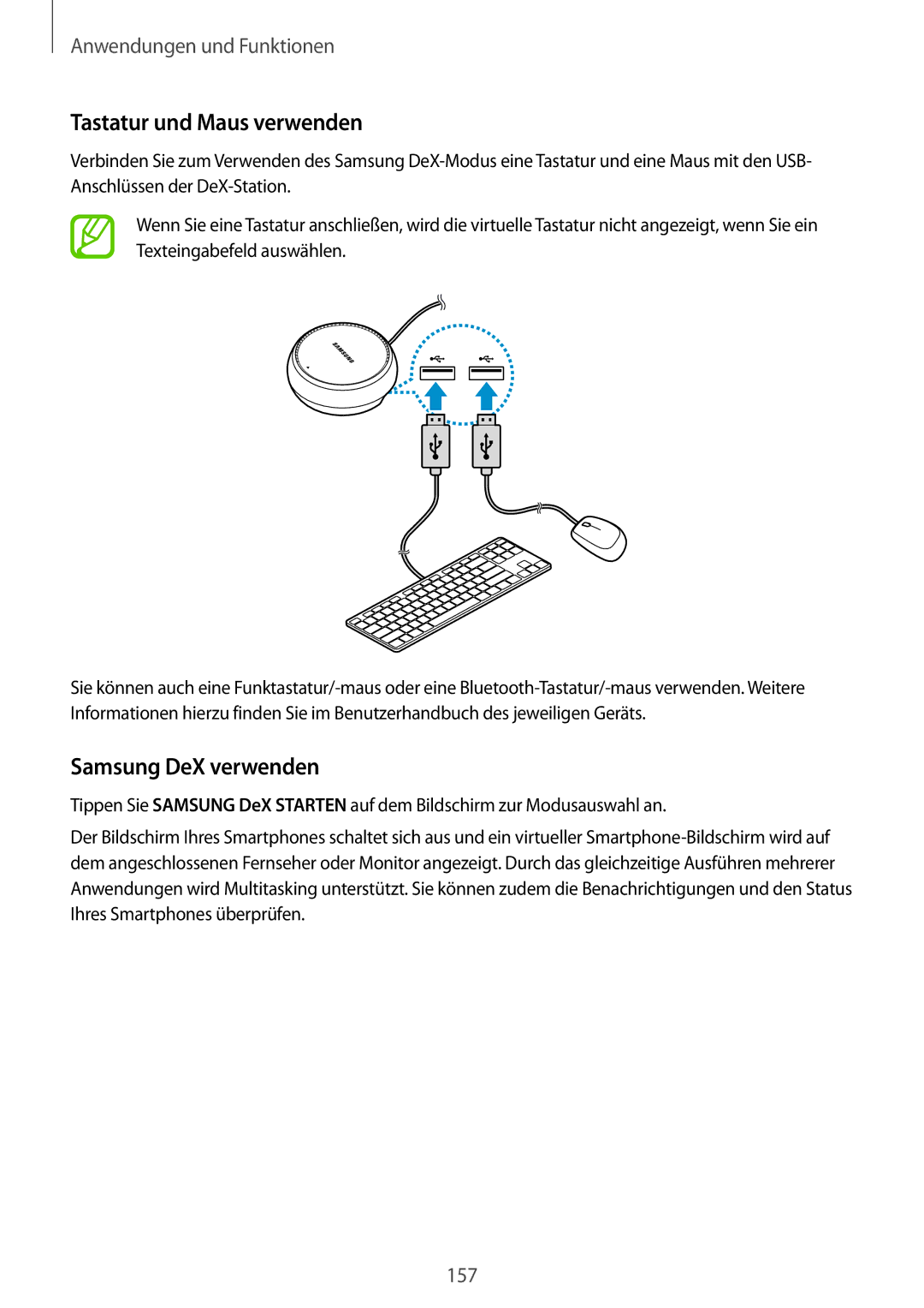 Samsung SM-G950FZVADBT, SM-G950FZIADBT, SM-G955FZSADBT, SM-G955FZKADBT Tastatur und Maus verwenden, Samsung DeX verwenden 