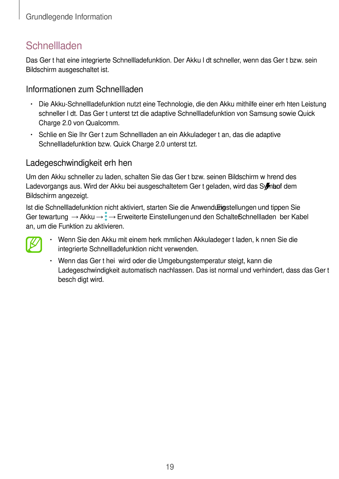 Samsung SM-G955FZSADBT, SM-G950FZIADBT, SM-G955FZKADBT manual Informationen zum Schnellladen, Ladegeschwindigkeit erhöhen 